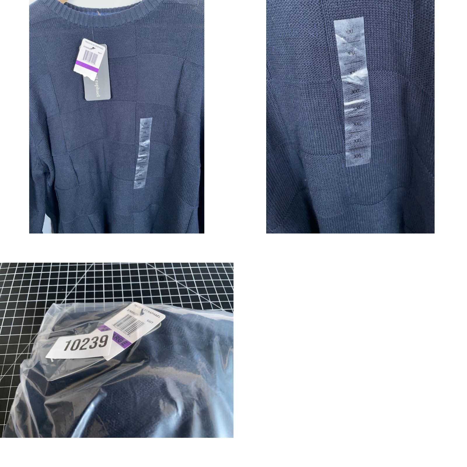 Vintage Tricots St. Raphael Patchwork Sweater Men's 2XL Dark Blue Cotton Knit Unworn Size US XXL / EU 58 / 5 - 9 Thumbnail