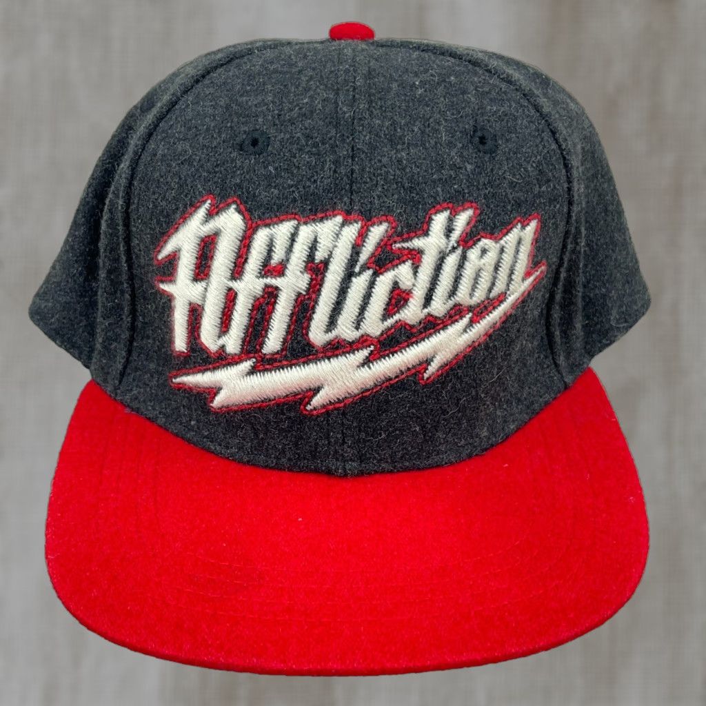 Affliction Affliction Hat Cap Snapback Gray Red Wool Tweed Script Spellout Lightning Bolt Size ONE SIZE - 1 Thumbnail