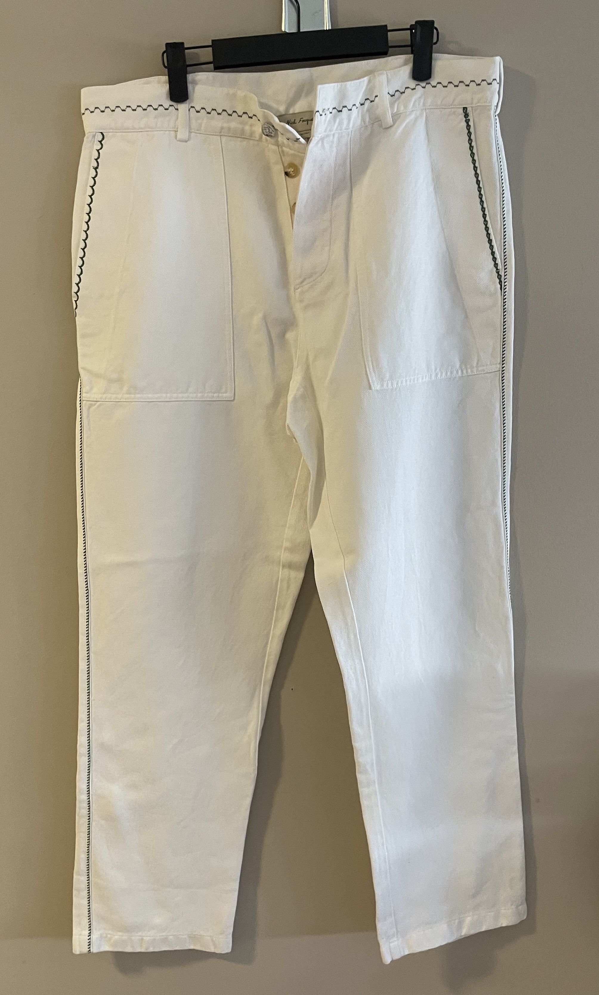 Nick Fouquet White Embroidered Straight-Leg Pants Size US 36 / EU 52 - 4 Thumbnail