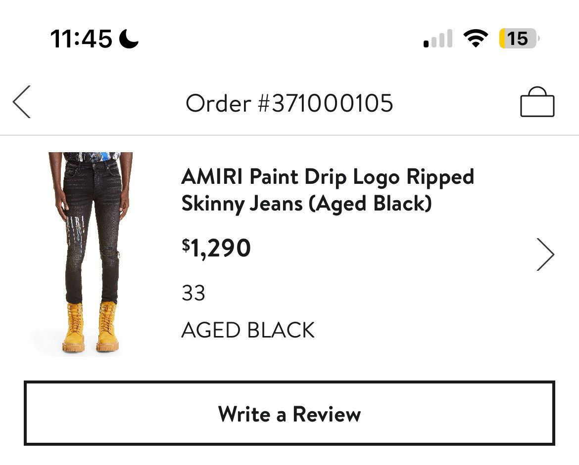 image of Amiri Paint Drip Jeans Size 33 in Black, Men's