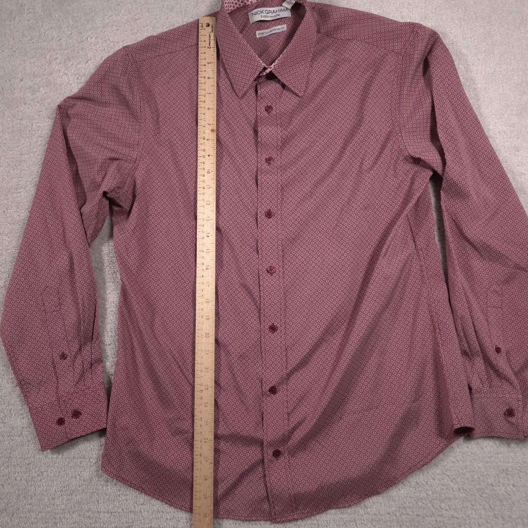 Vintage Nick Graham Dress Shirt Mens Large Red Geometric Stretch Modern Fit Long Sleeve Size 42R - 6 Thumbnail