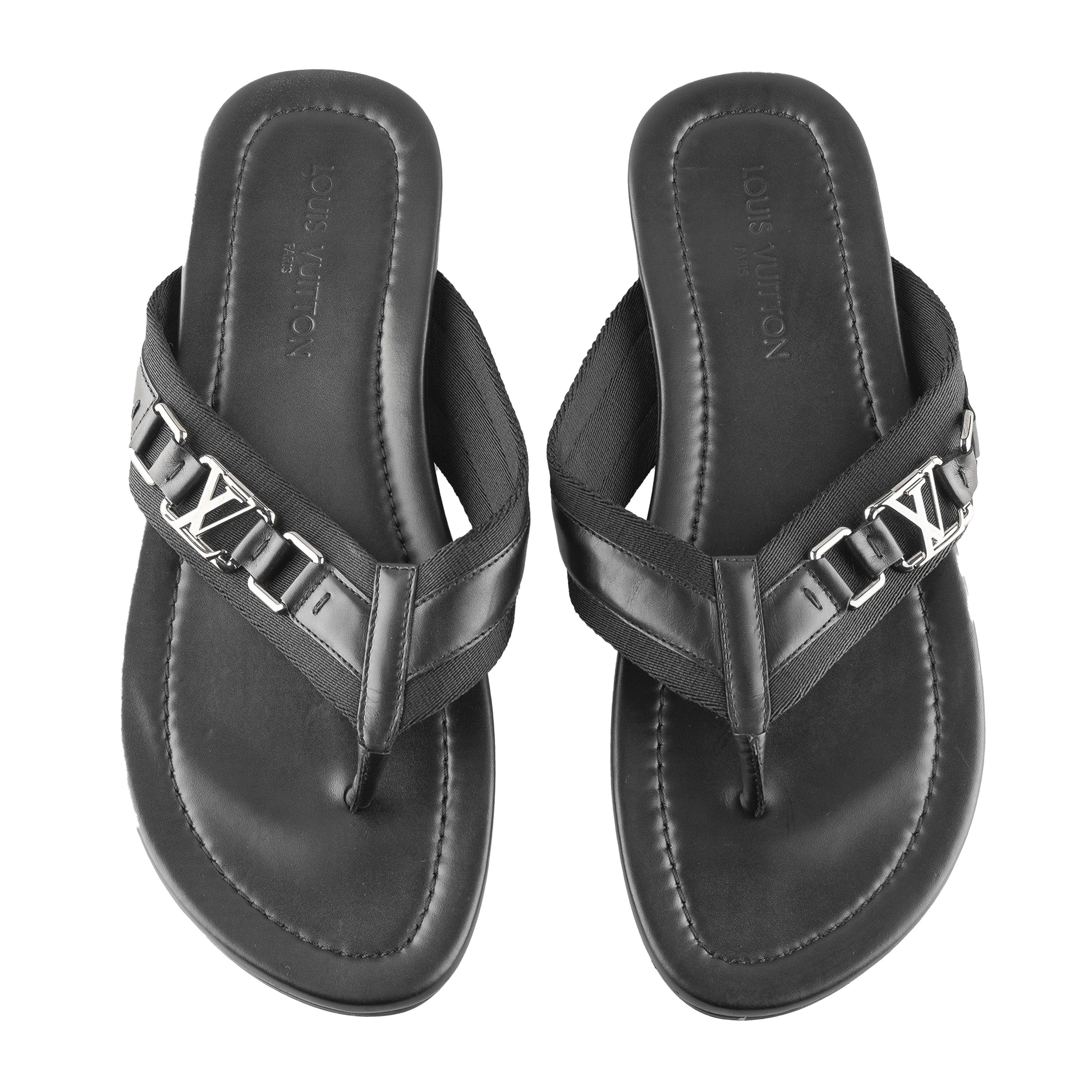 Louis Vuitton Louis Vuitton Black Thong Leather Logo Sandals Size US 11 / EU 44 - 2 Thumbnail