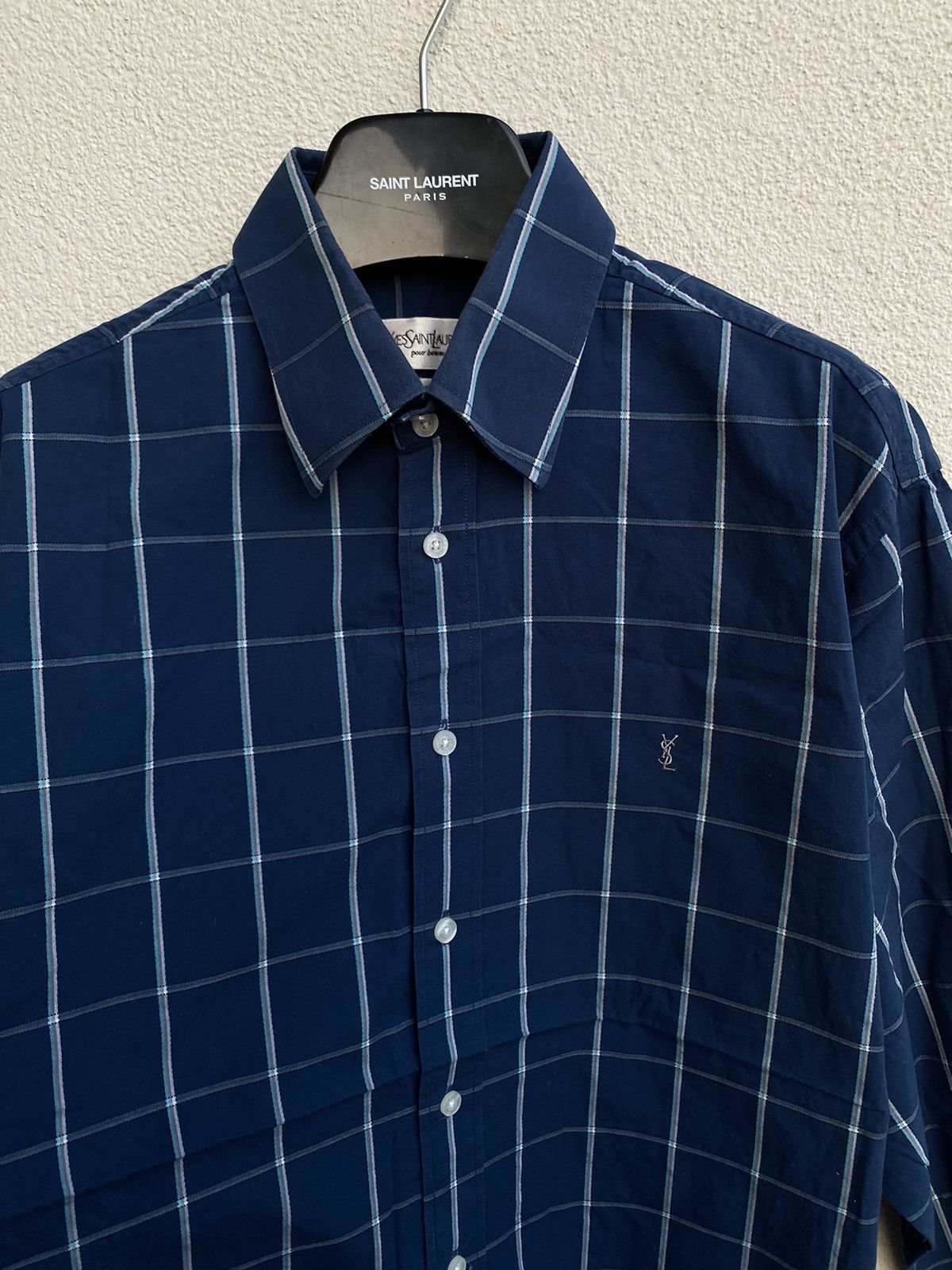 Yves Saint Laurent Cotton YSL Shirt Check Navy Size US M / EU 48-50 / 2 - 14 Thumbnail