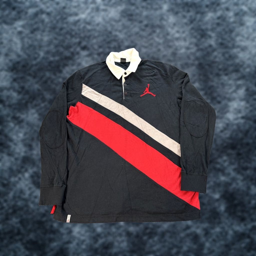 Jordan Brand VINTAGE Nike Air Jordan Rugby Shirt Long Sleeve Striped Polo XL Black Men Size US XL / EU 56 / 4 - 1 Thumbnail