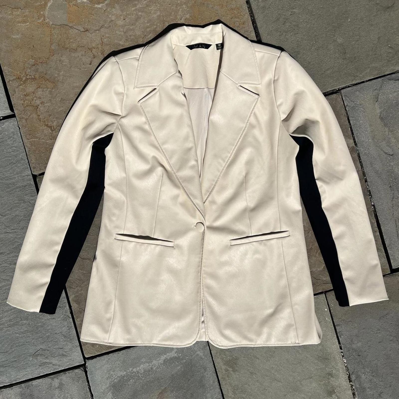 Other Cream Black Contrast Faux Leather Blazer Jacket Size M / US 6-8 / IT 42-44 - 1 Thumbnail