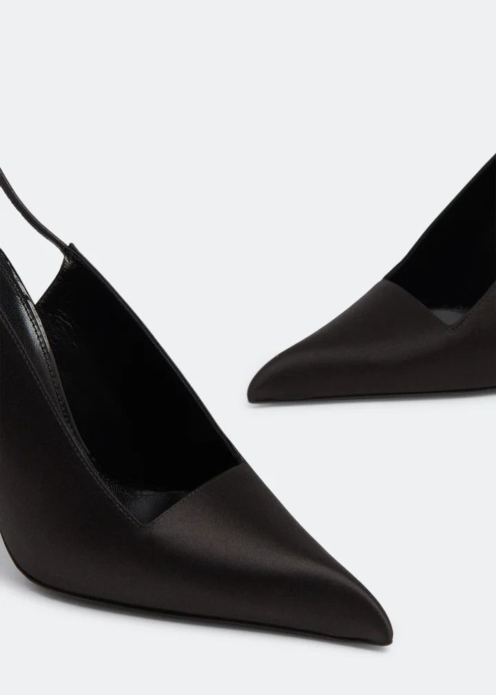 Saint Laurent Paris oc11z1125 Raven Slingback Pumps in Satin Crepe in Black Size US 9.5 / IT 39.5 - 2 Thumbnail