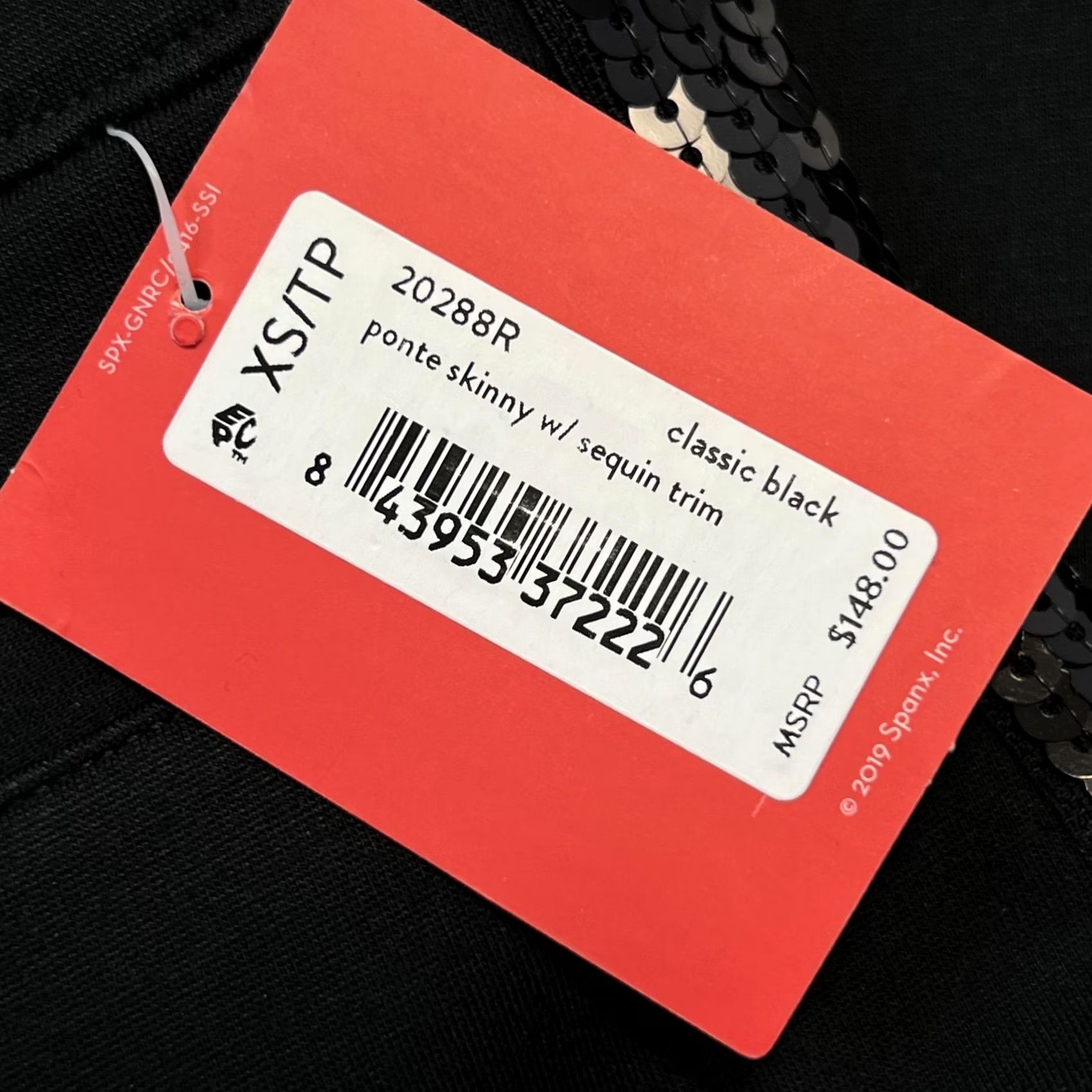 Spanx VINTAGE? No. Spanx Ponte Skinny Pants Womens XS Black Sequin Trim High Rise Stretch Slim Size 26" / US 2 / IT 38 - 7 Thumbnail