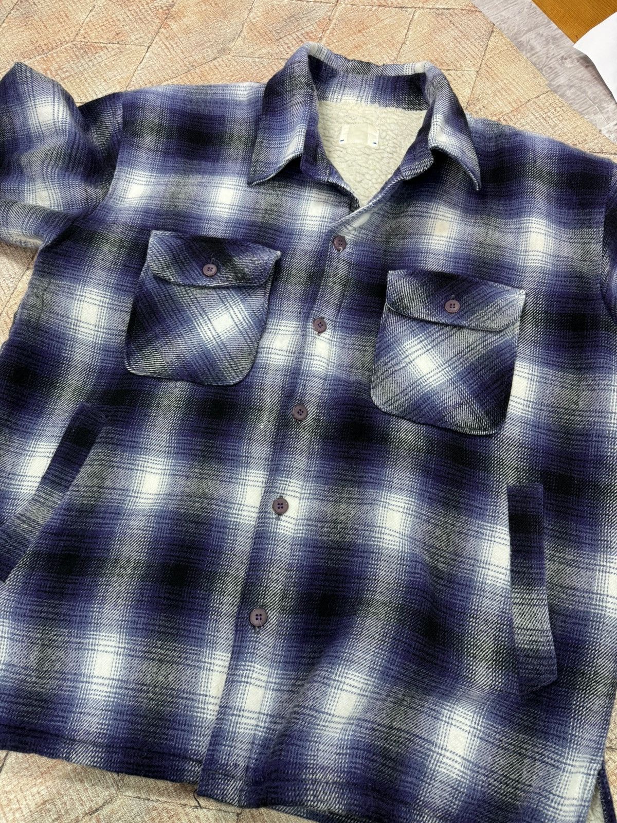 Needles × Vintage Vintage Sherpa Flannel Shirt Purple Needles Style Overshirt Size US L / EU 52-54 / 3 - 11 Thumbnail