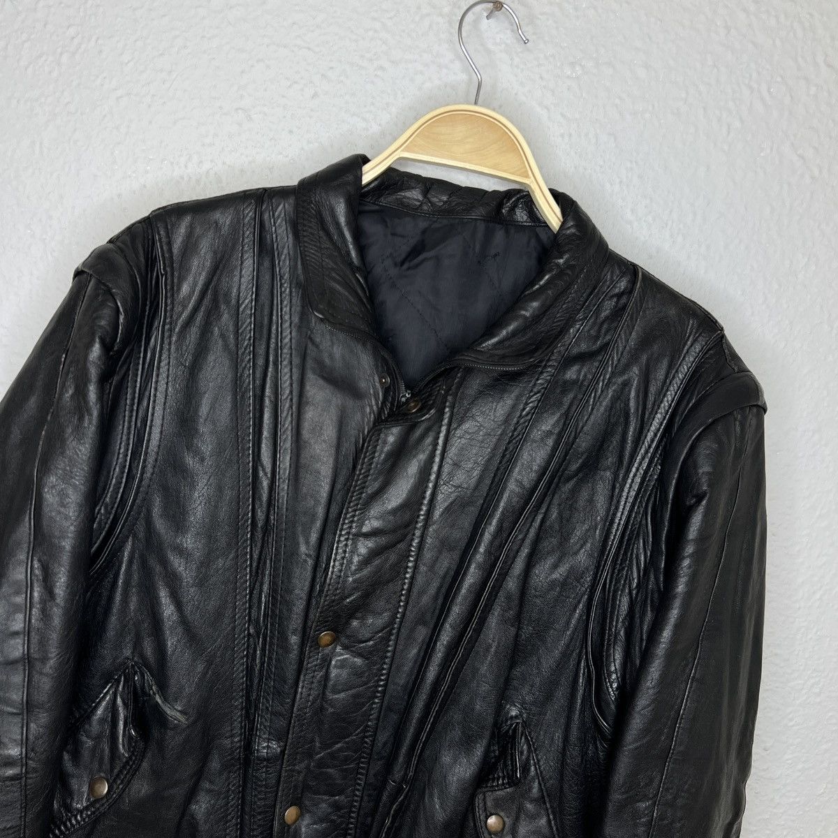 Vera Pelle × Vintage Vintage Leather Jacket Biker Ramones Black Genuine Trucker Size US M / EU 48-50 / 2 - 5 Thumbnail