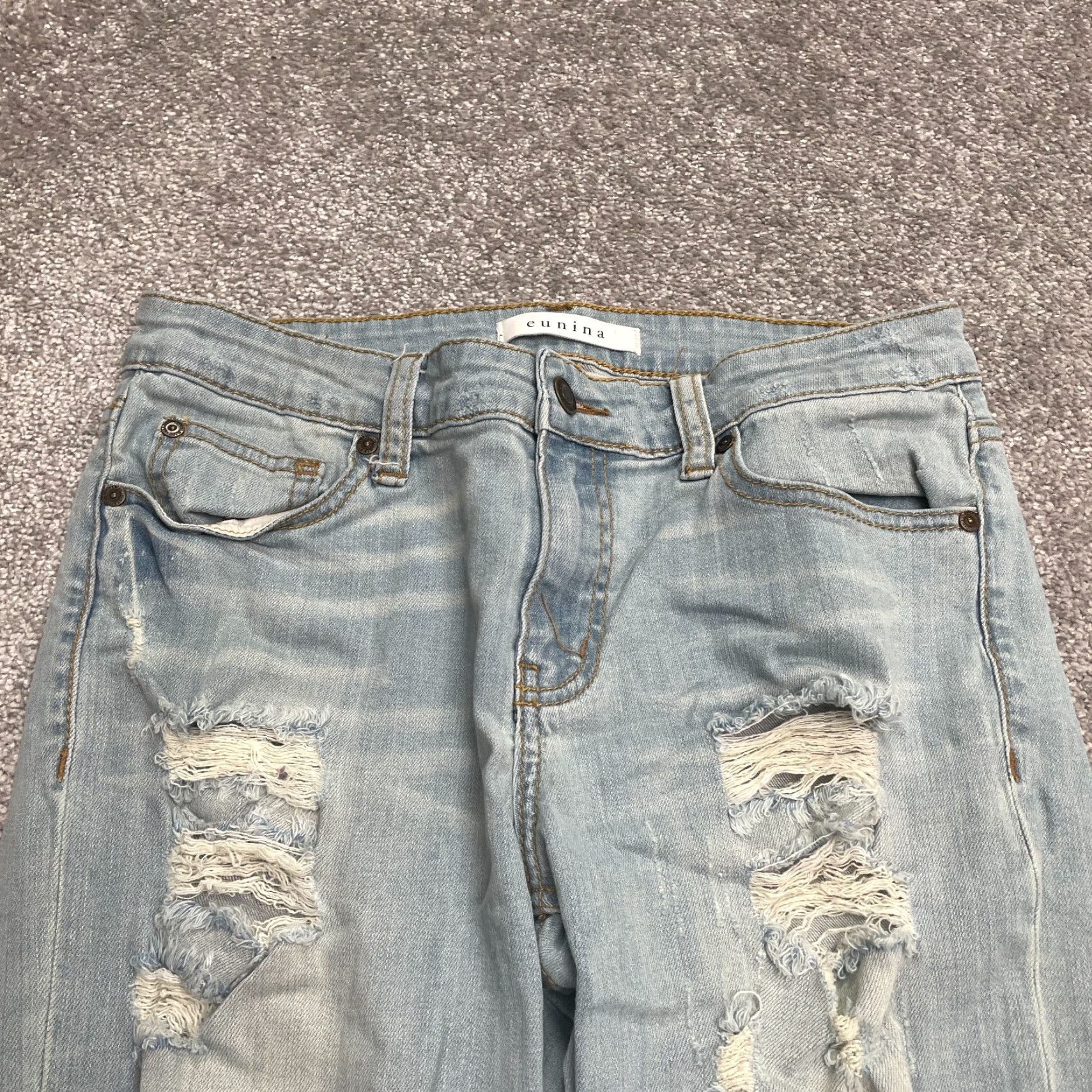 Denime Eunina Jeans Distressed Denim Blue 30x28 Juniors 9 Mid Rise Regular Boyfriend 5-Pocket Design City Modern Modern City Jeans Womens Size 30" / US 8 / IT 44 - 4 Thumbnail