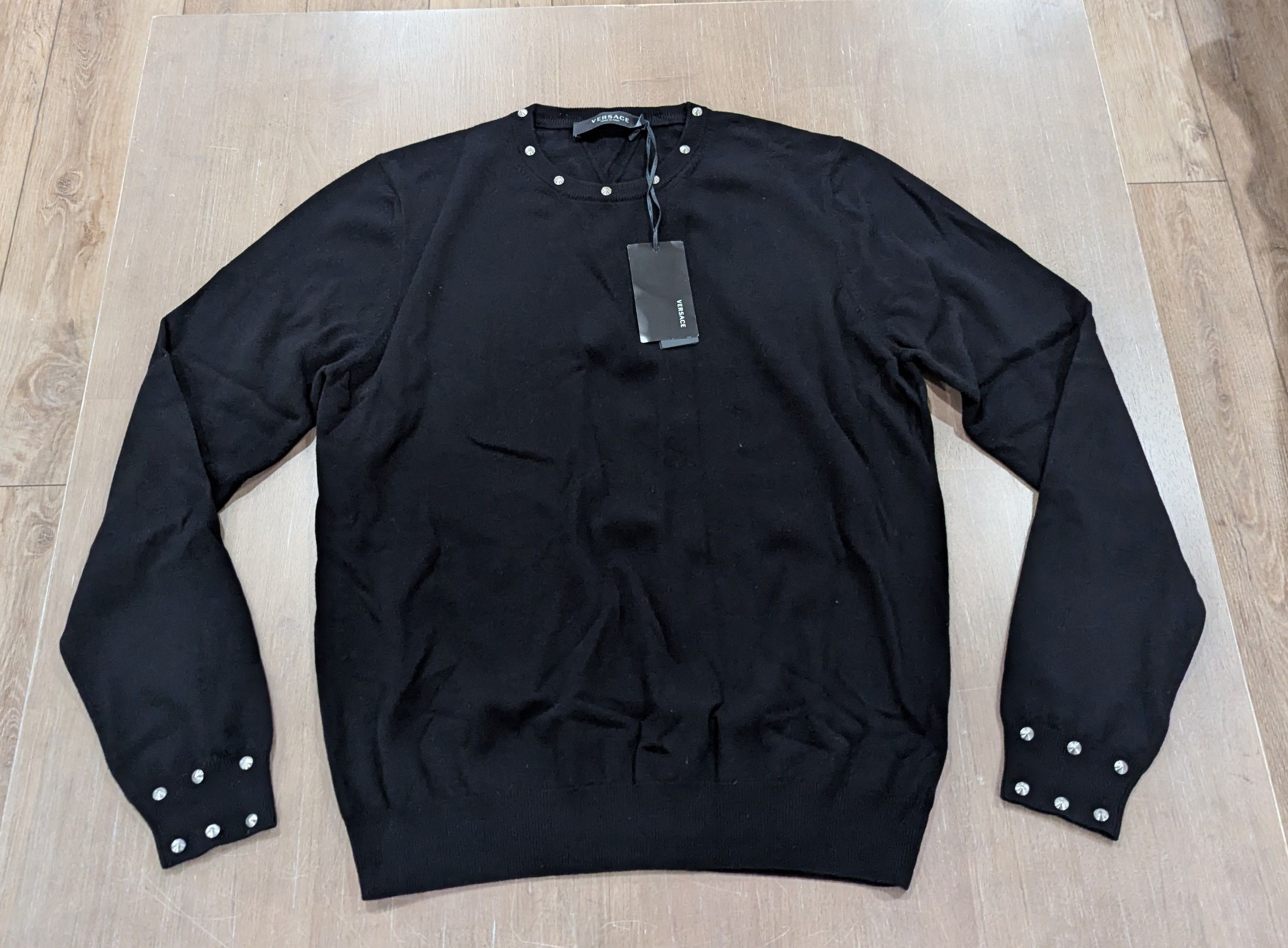 Versace VERSACE Studded Virgin Wool Crewneck Sweater Black 48 Medium Size US M / EU 48-50 / 2 - 1 Thumbnail