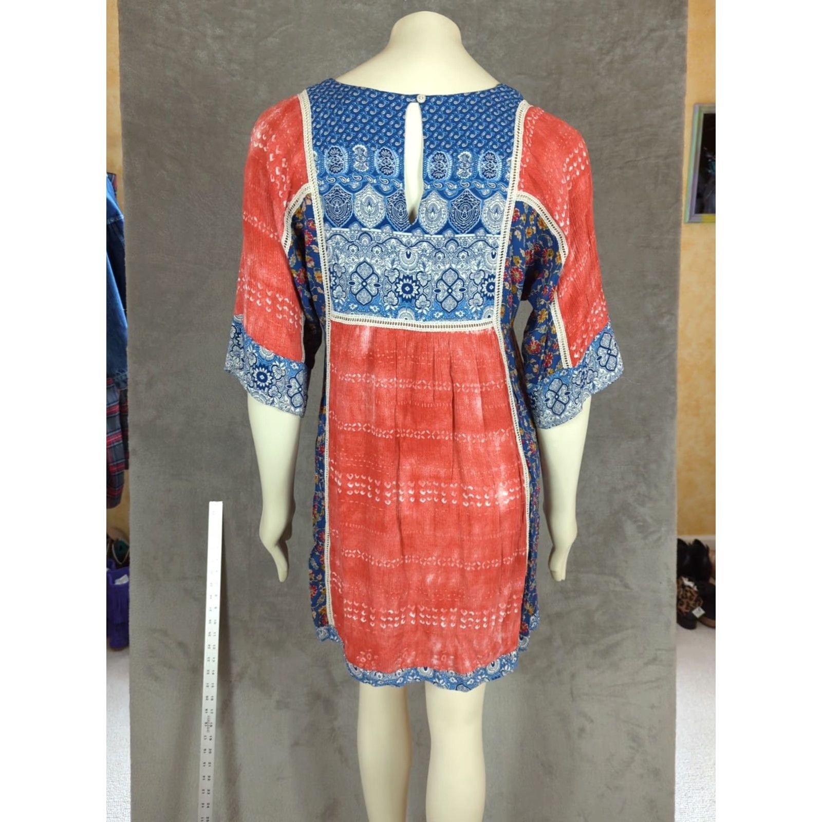 Vintage VINTAGE Sundance Bohemian Printed Shift Mini Dress Womens M Blue cottagecore festival Size M / US 6-8 / IT 42-44 - 4 Thumbnail