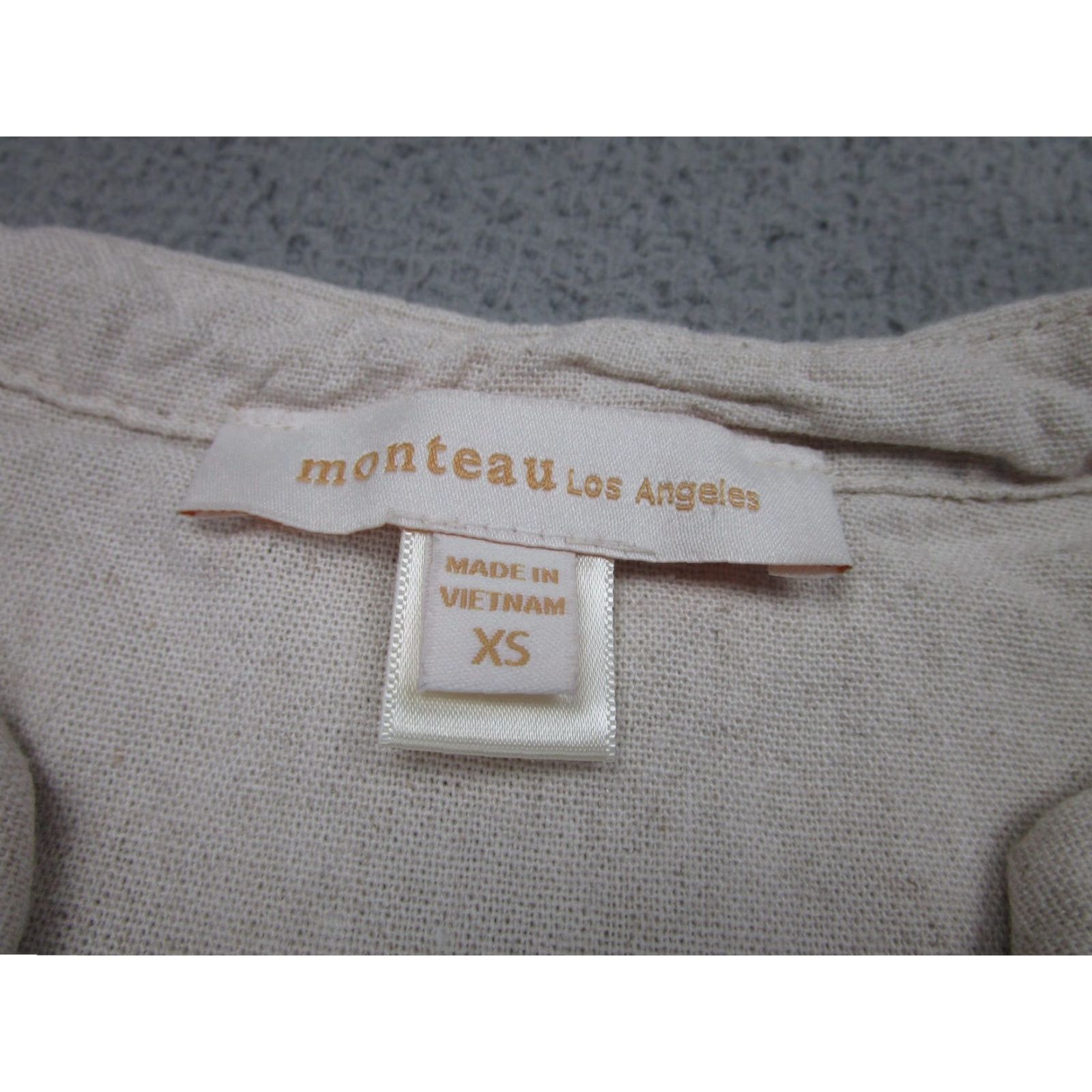 Vintage Monteau Los Angeles Dress Womens XS Beige Linen Ruffle Fit Flare cottagecore Size XS / US 0-2 / IT 36-38 - 3 Thumbnail