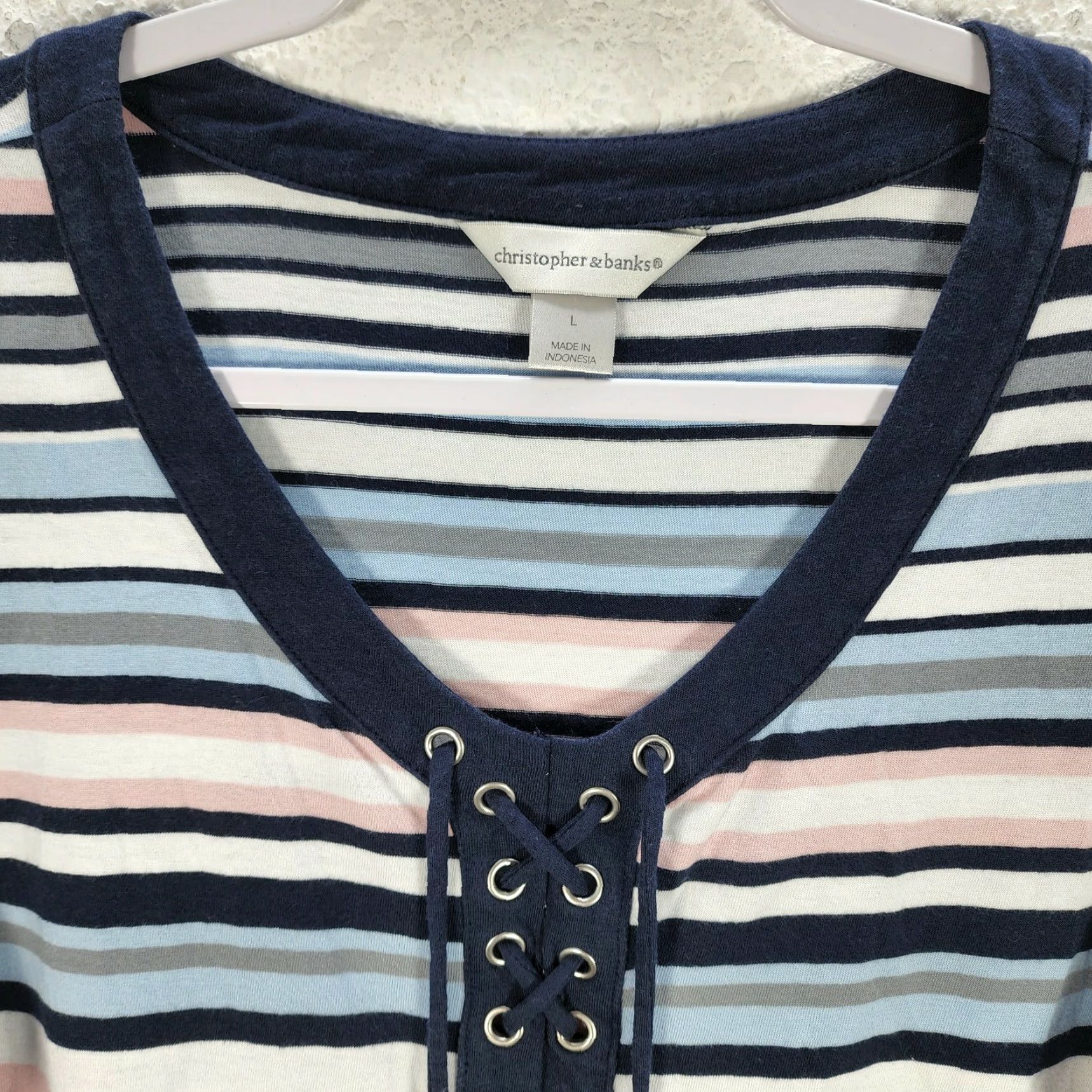Vintage VINTAGE Christopher & Banks Blue White Stripe Tunic Sweater Soft Stretch Sz L Women Shirt? Size L / US 10 / IT 46 - 4 Thumbnail