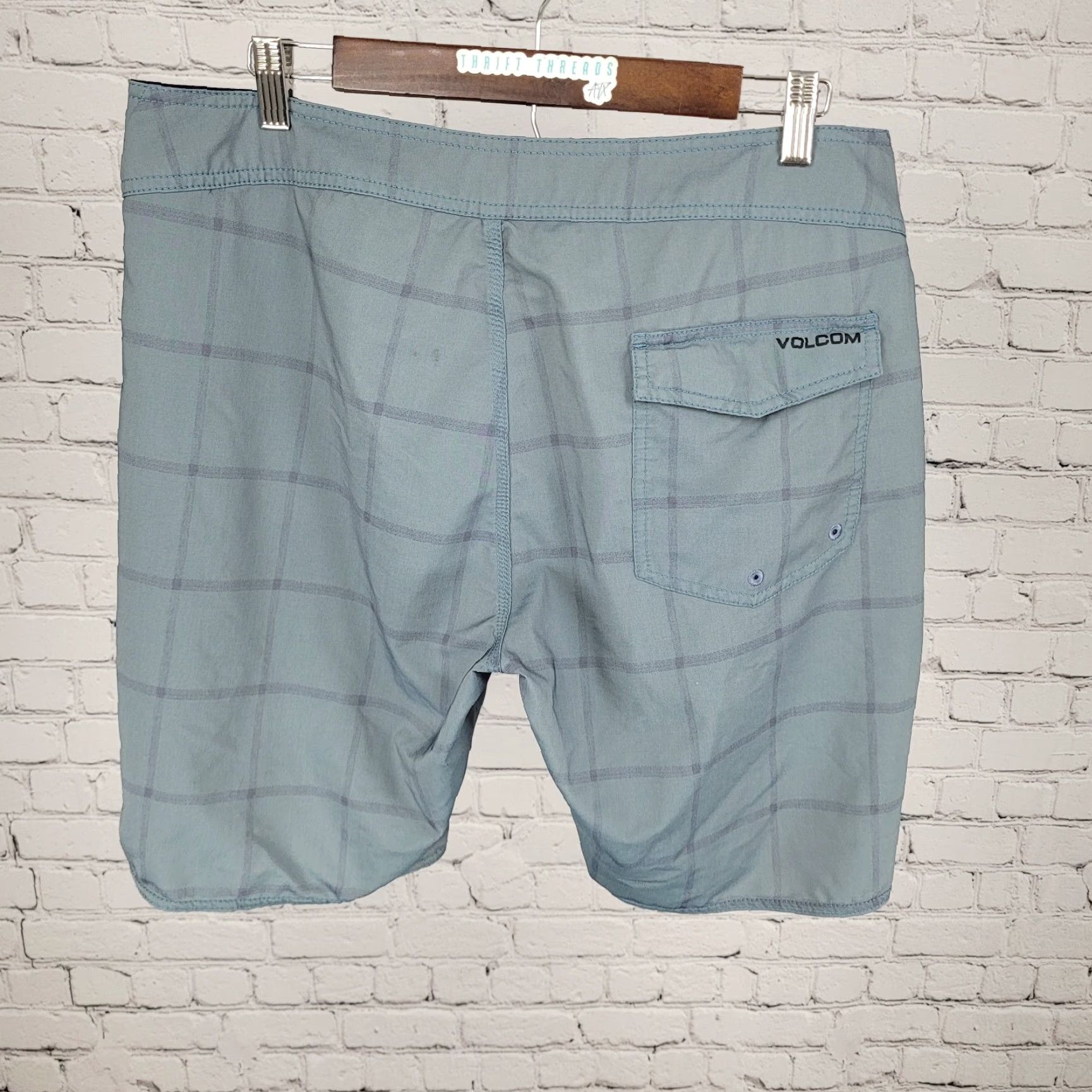 Volcom Volcom Blue Lightweight Stretch Back Pocket Board Shorts Swim Trunks 34x9 Mens Regular Windowpane Quick Dry Beach Surfing Size US 34 / EU 50 - 2 Thumbnail