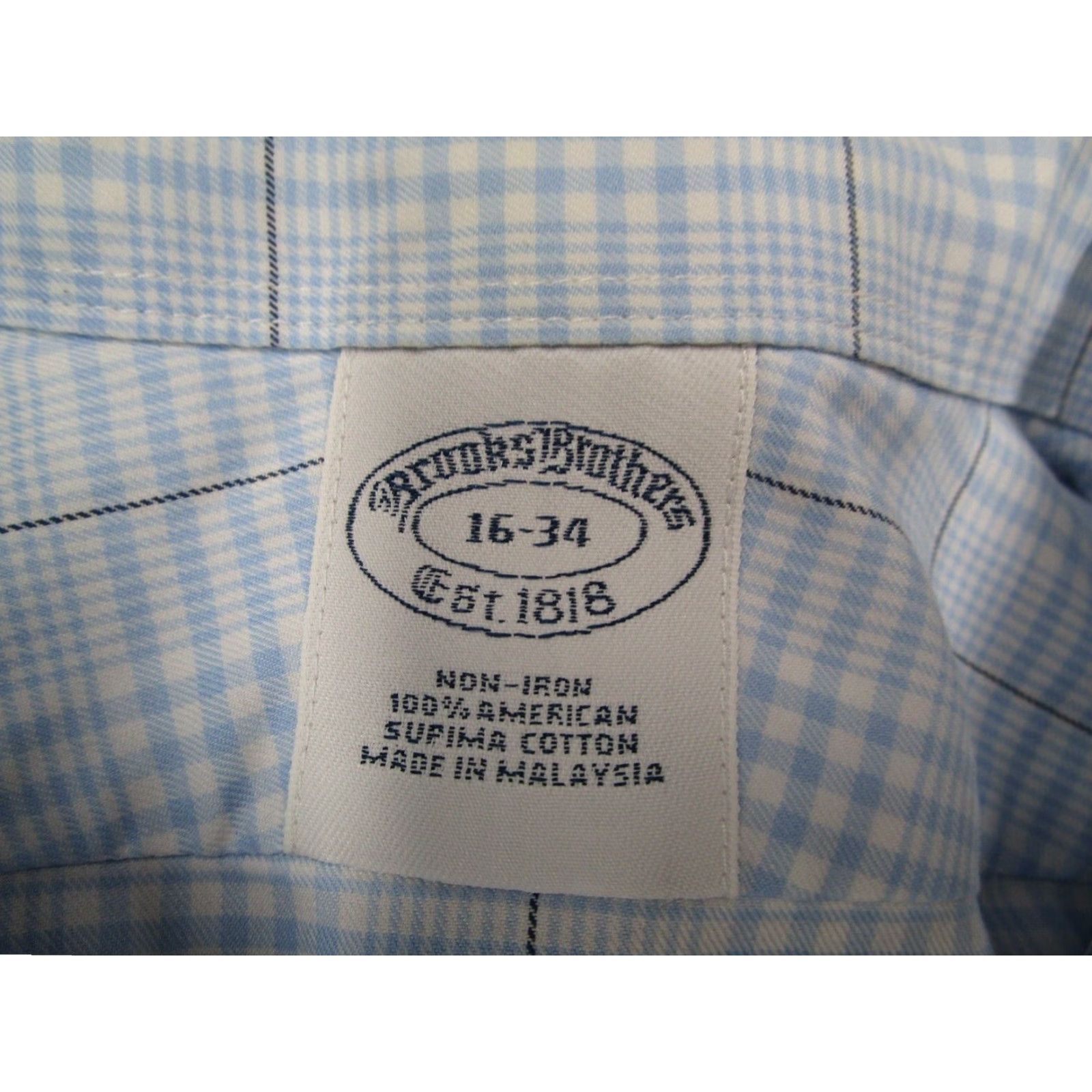 Brooks Brothers Brooks Brothers Dress Shirt Adult Large Blue Plaid Button Up Supima Cotton Non Iron Mens Size 34R - 3 Thumbnail