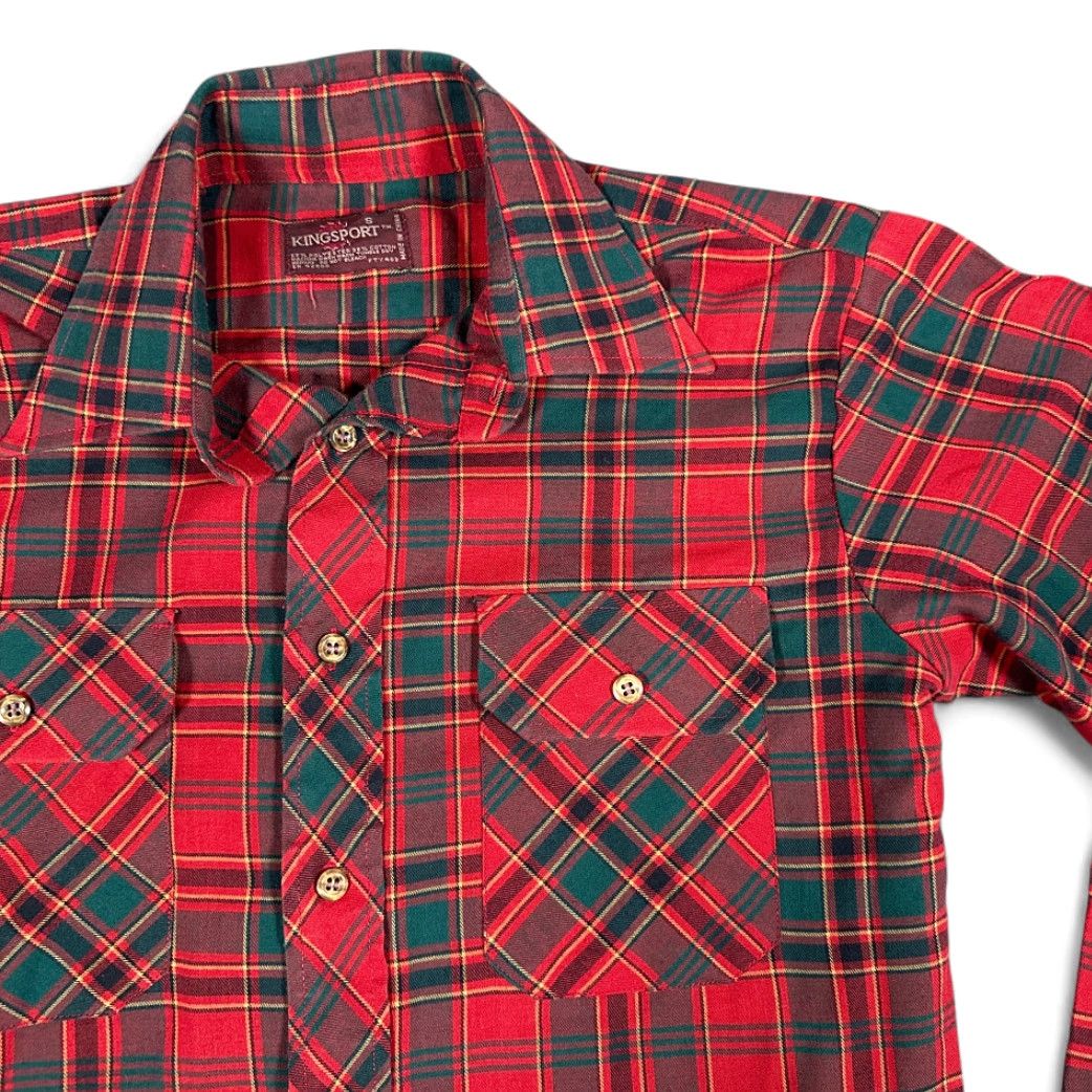 Sears VINTAGE Kingsport Shirt Adult SMALL Red Plaid 80s Cotton Polyester Button-Up with Pockets Mens Size US S / EU 44-46 / 1 - 2 Thumbnail