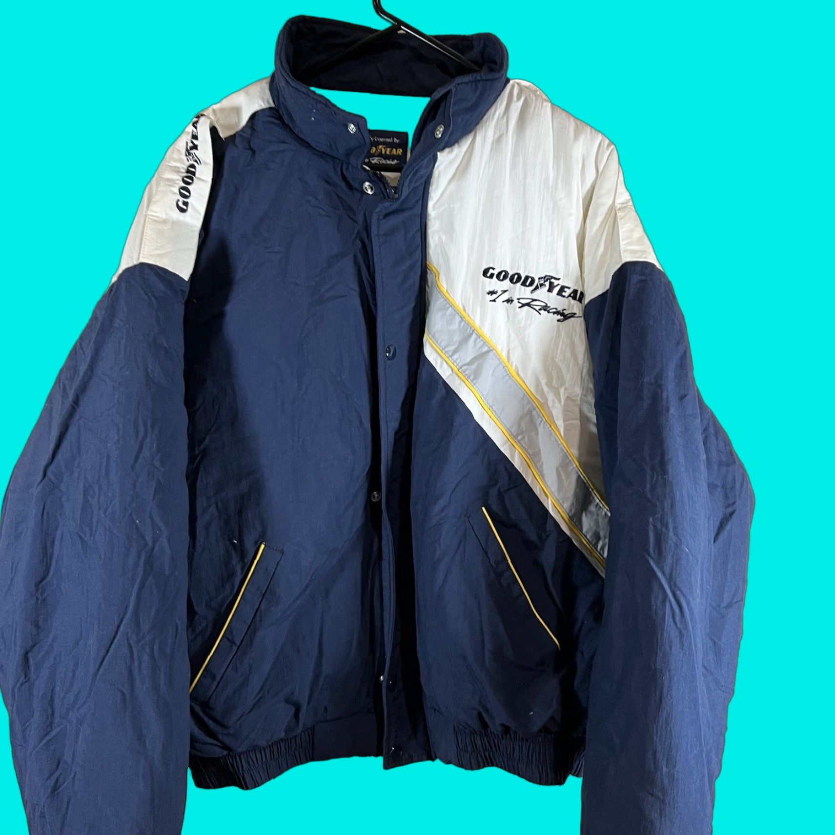 Vintage VINTAGE Goodyear Racing Puffer Jacket Men XL Blue USA 1990s Size US XL / EU 56 / 4 - 1 Thumbnail