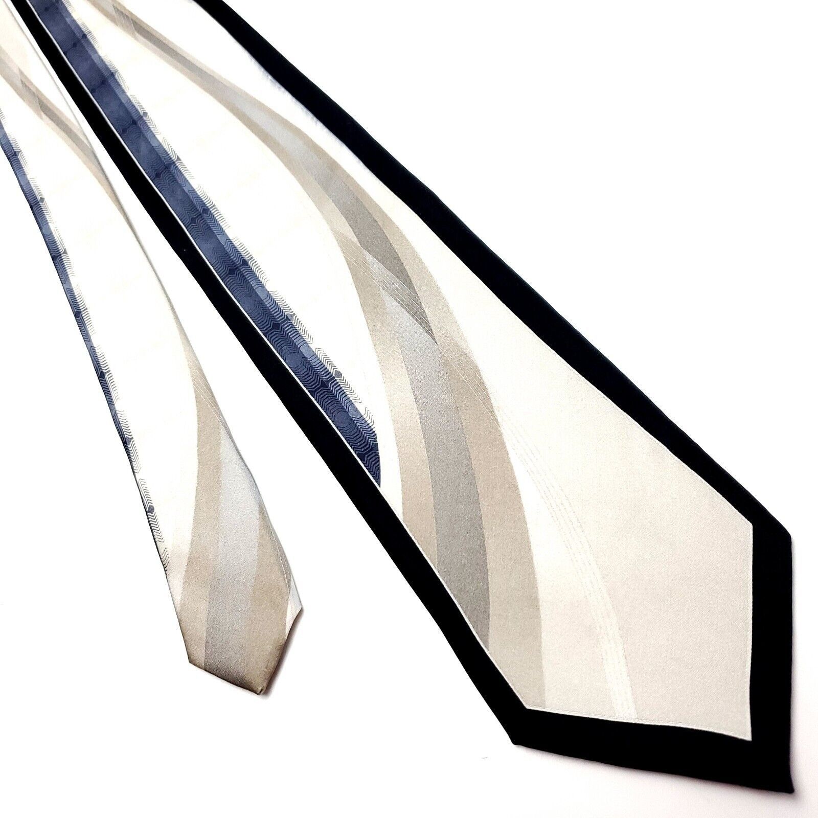 Piattelli Piatelli Versailles Beige Black Silk Tie Woven Solid Wide Size ONE SIZE - 1 Thumbnail