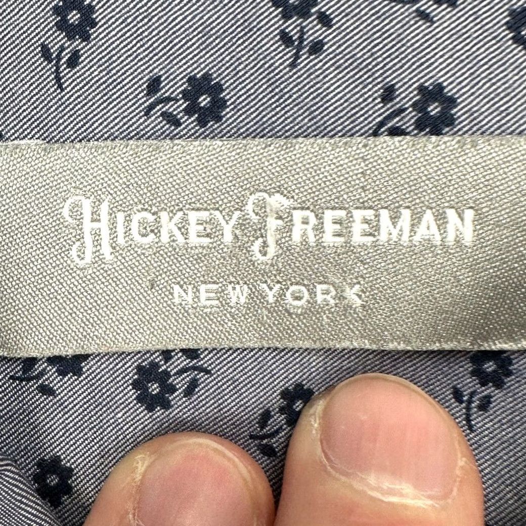 Vintage Hickey Freeman Button-Up Shirt Mens Large Blue Floral Long Sleeve Navy Cotton Breathable Preppy Slim Fit Size US L / EU 52-54 / 3 - 4 Thumbnail
