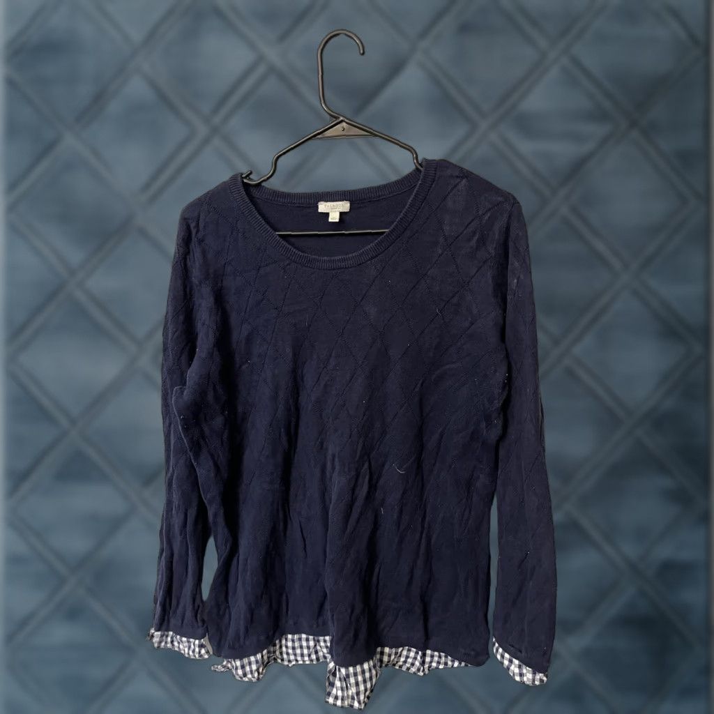 Talbots Talbots Sweater Sz 1X Navy Blue Check Diamond Knit Layered Look Size XL / US 12-14 / IT 48-50 - 1 Thumbnail