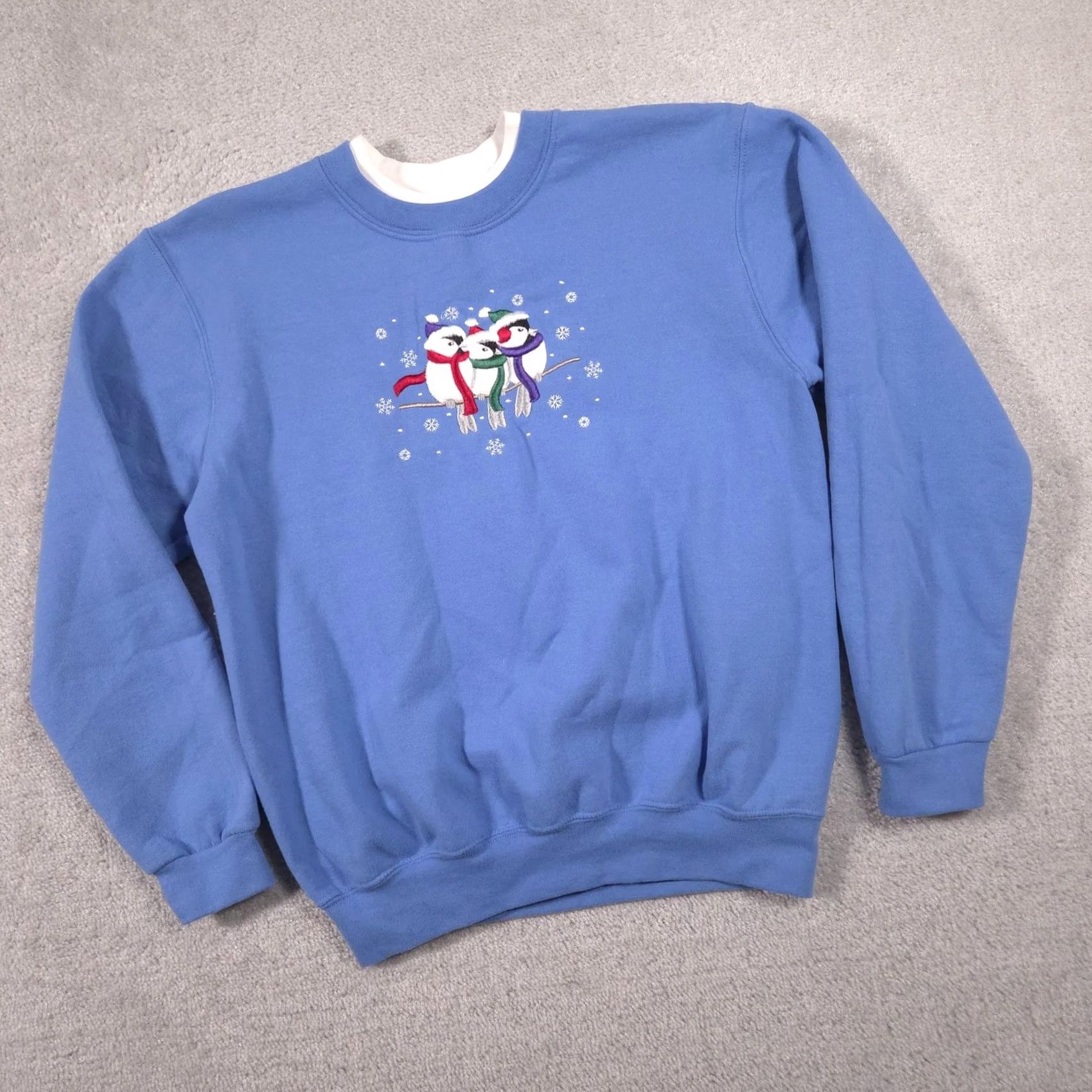 Vintage VINTAGE Top Stitch by Morning Sun Sweatshirt Womens M Blue Birds Winter Embroidered Size M / US 6-8 / IT 42-44 - 3 Thumbnail