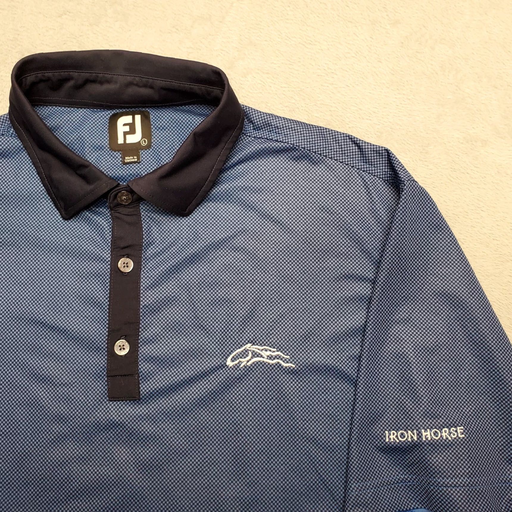 Footjoy FootJoy Polo Shirt Men L Blue Micro Check Polyester Stretch Golf Performance Size US L / EU 52-54 / 3 - 3 Thumbnail