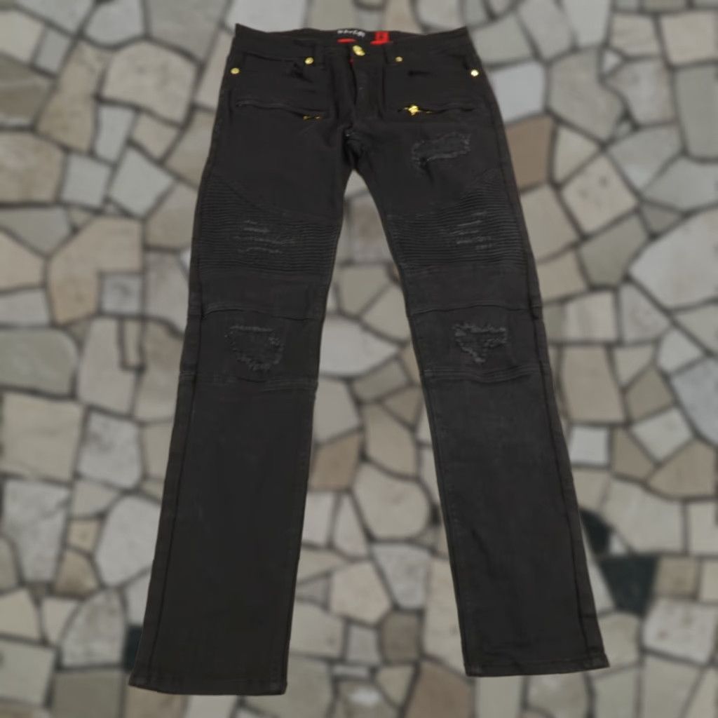 Denime Makobi Slim Fit Jeans Mens 30x32 Black Denim Distressed Stretch Pockets Size US 30 / EU 46 - 1 Thumbnail