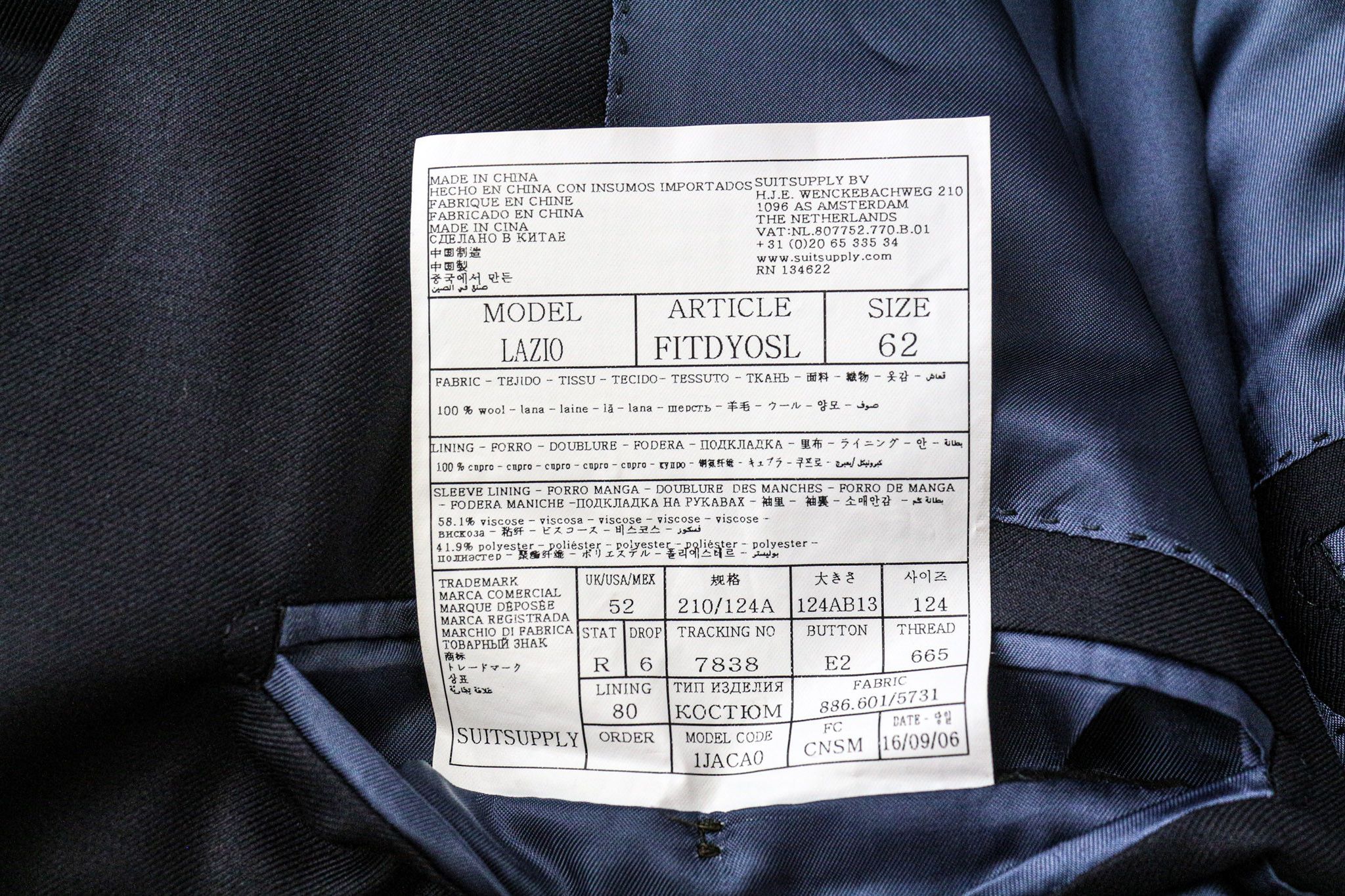 Suitsupply LAZIO BLUELINE UK52R Blue Wool 2 Piece Suit 75148 Size 36R - 6 Thumbnail