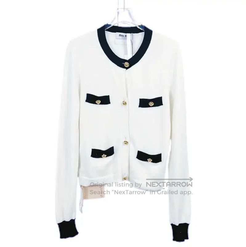 Miu Miu Miu Miu White Cotton Long Sleeve Pullover Sweater . Size S / US 4 / IT 40 - 1 Thumbnail