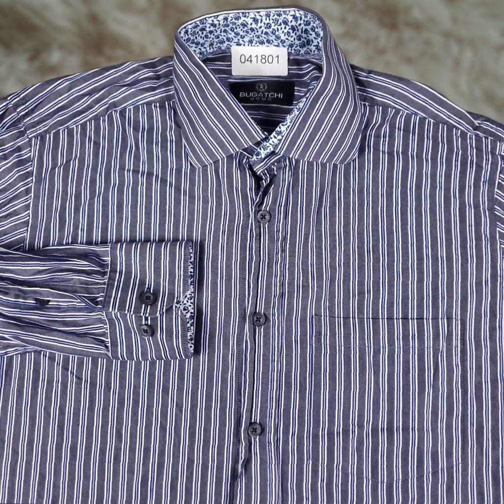 BUGATCHI Bugatchi Uomo Shirt Mens Medium Blue Striped Button Up Long Sleeve Size US M / EU 48-50 / 2 - 1 Thumbnail