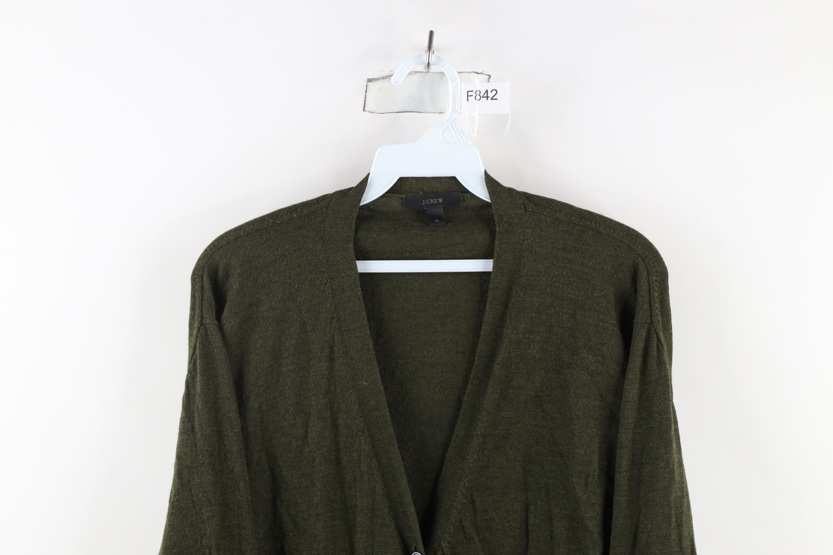 J.Crew × Vintage J Crew Blank Merino Wool Knit Cardigan Sweater Green Size XL / US 12-14 / IT 48-50 - 2 Thumbnail