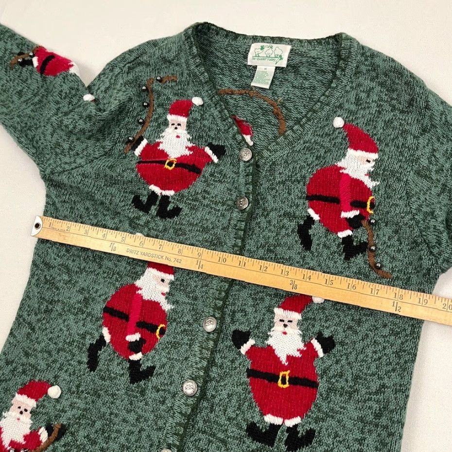 Quacker Factory VINTAGE Quacker Factory Christmas Sweater Cardigan Womens M Green Jingle Bells Santa Woman Cardigan Christmas Theme Mens/Womens Size M / US 6-8 / IT 42-44 - 4 Thumbnail