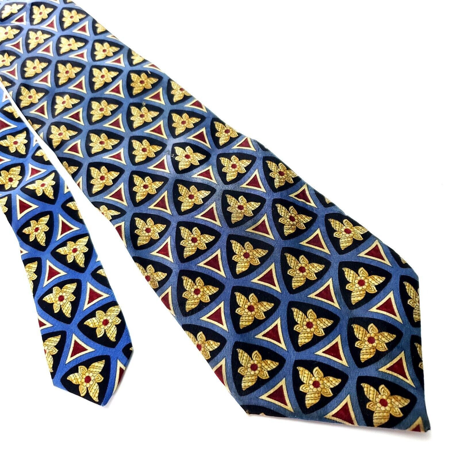 Valentino Valentino Blue & Beige Silk Tie Woven Wide Geometric Size ONE SIZE - 1 Thumbnail