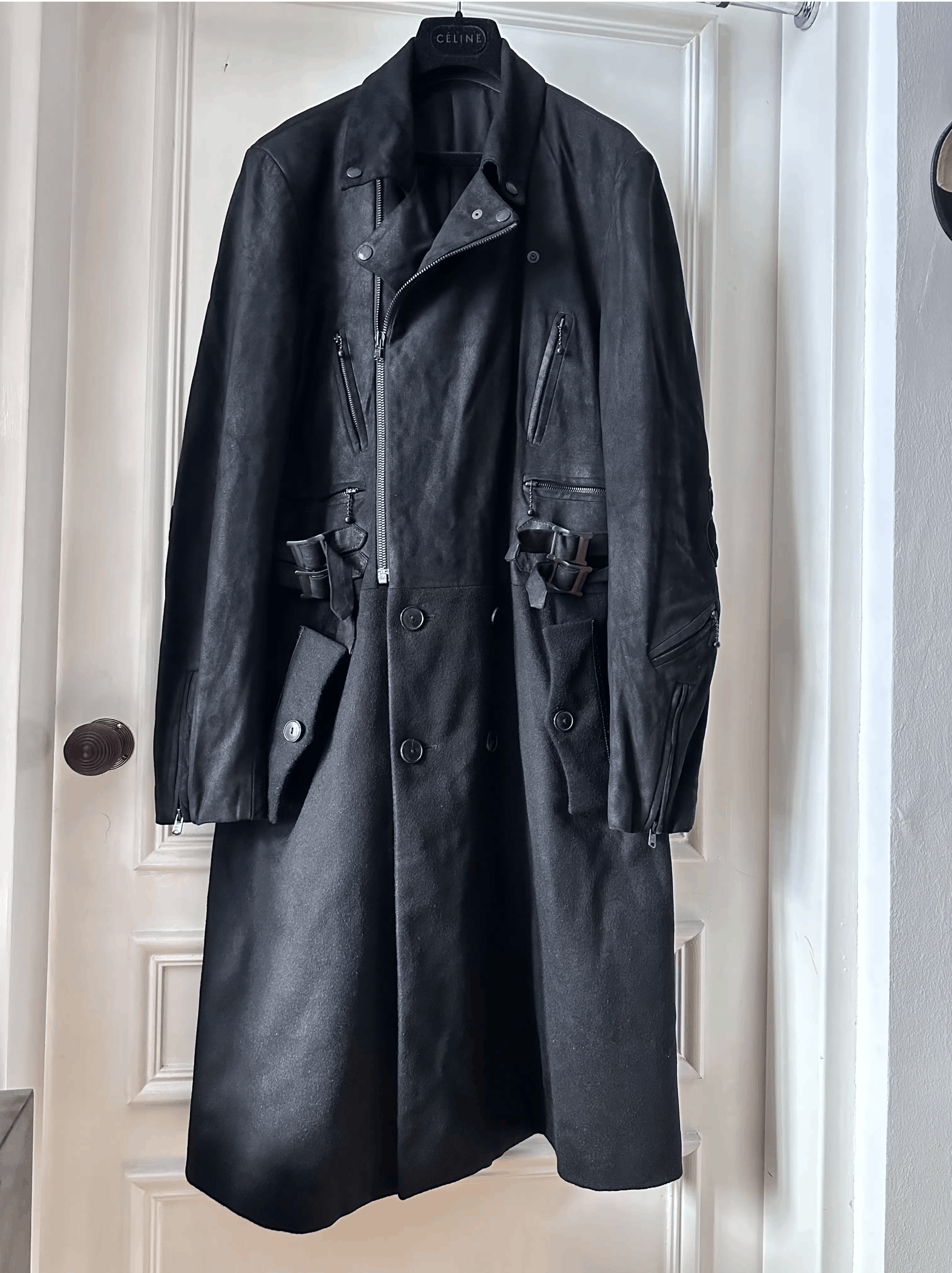 Pre-owned Number N Ine Number (n)ine Leather Wool Hybrid Trench Coat Size -5 In Black