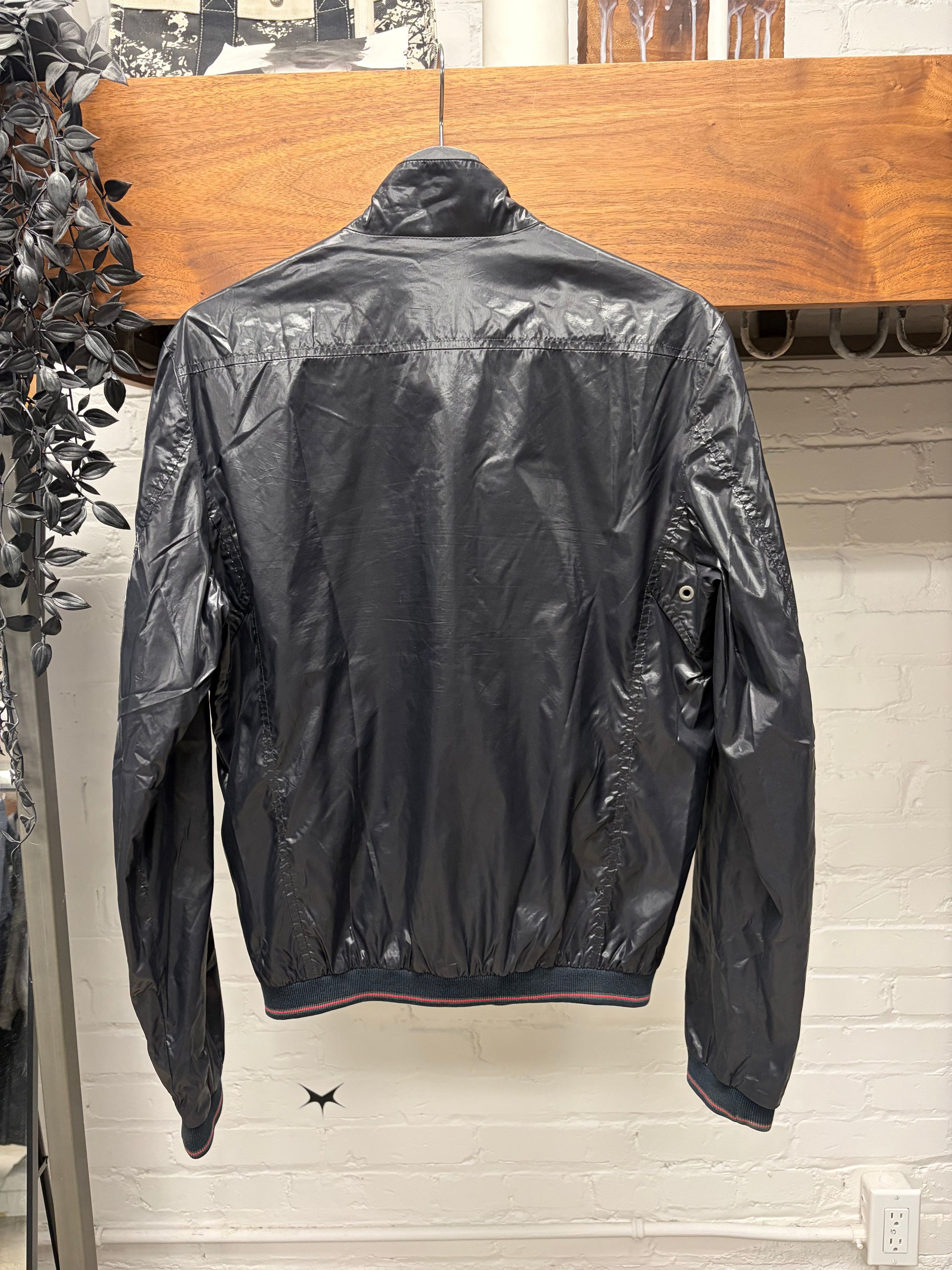 Gucci Gucci Waxed Black Vinyl Drivers Jacket with Striped Ribbing Size US S / EU 44-46 / 1 - 4 Thumbnail