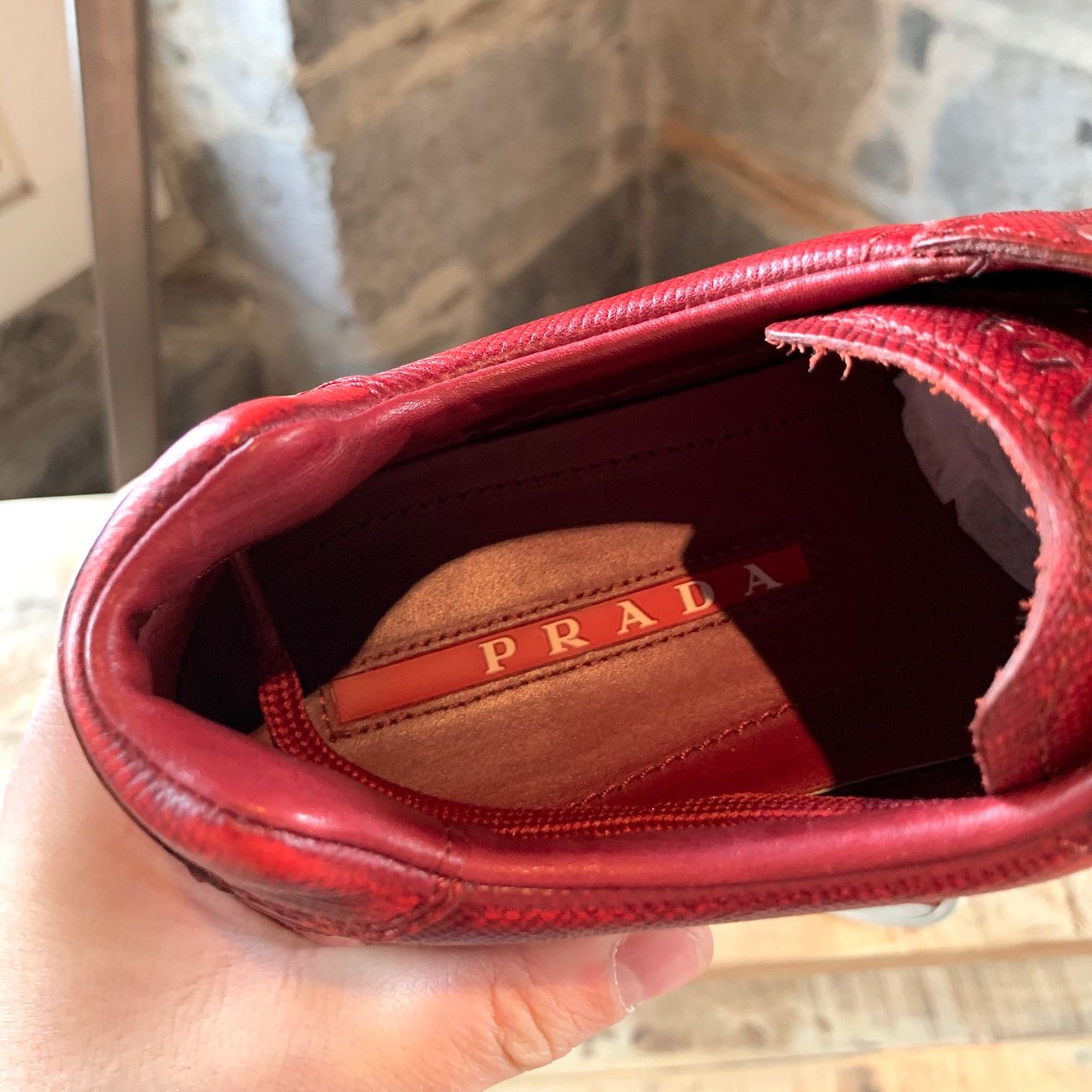 Prada Prada Saffiano Red Leather Low-Top Sneakers Size US 7 / EU 40 - 8 Thumbnail