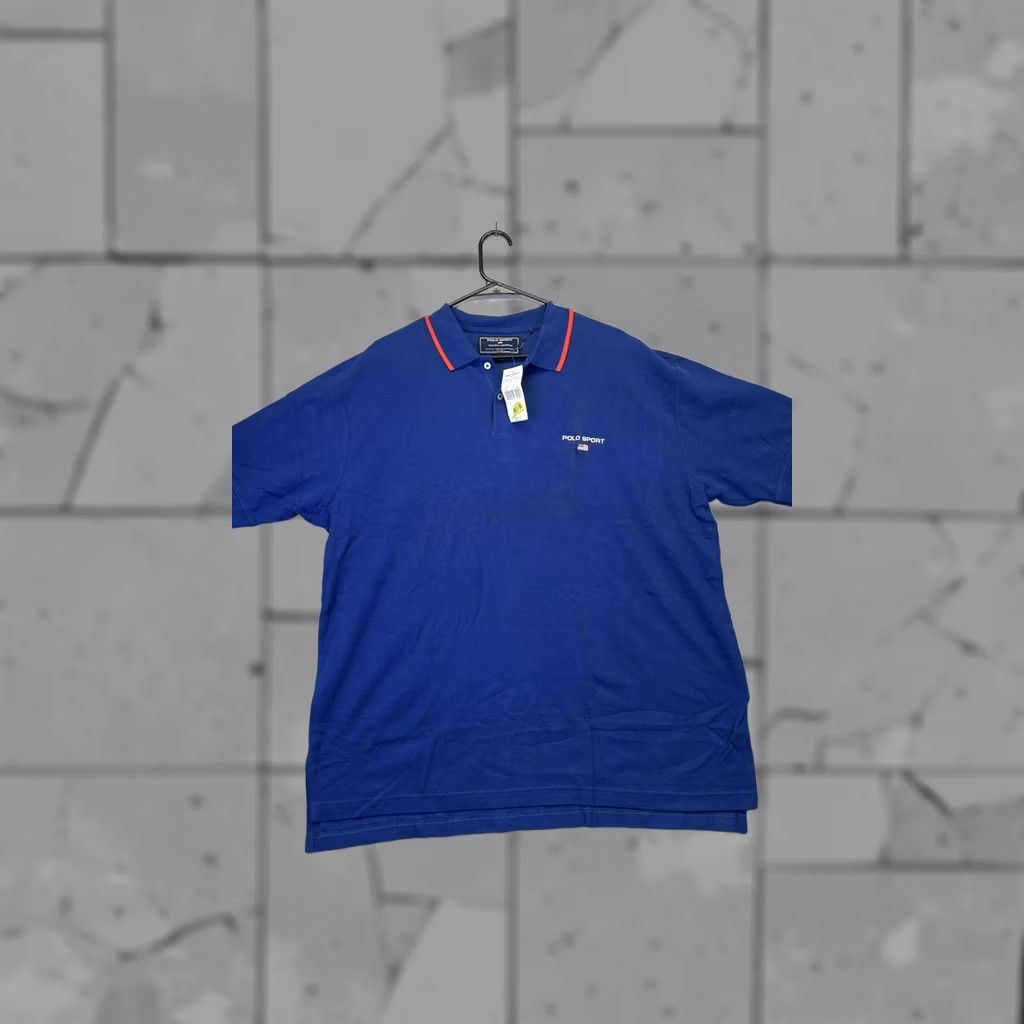 Polo Ralph Lauren Polo Sport Ralph Lauren Polo Shirt Mens XL Blue Red Trim Embroidered Flag Knit Size US XL / EU 56 / 4 - 1 Thumbnail