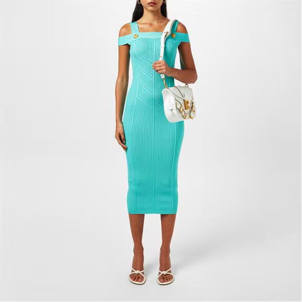 Balmain o1g2r1mq0924 Strp Dress in Mint Blue Size XS / US 0-2 / IT 36-38 - 3 Thumbnail