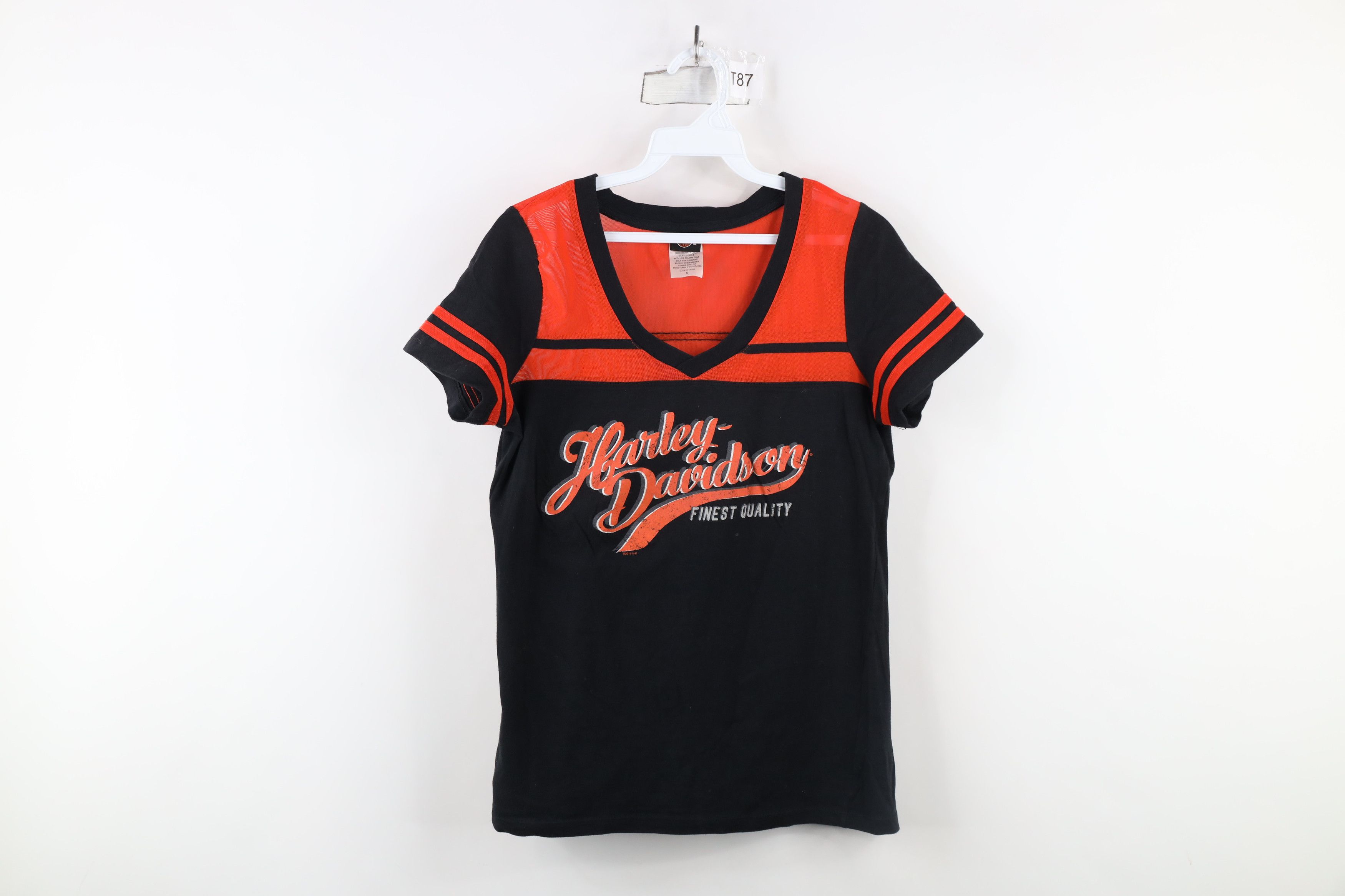 Harley Davidson × Vintage Vintage Y2K Harley Davidson Spell Script Mesh V-Neck T-Shirt Size M / US 6-8 / IT 42-44 - 1 Thumbnail