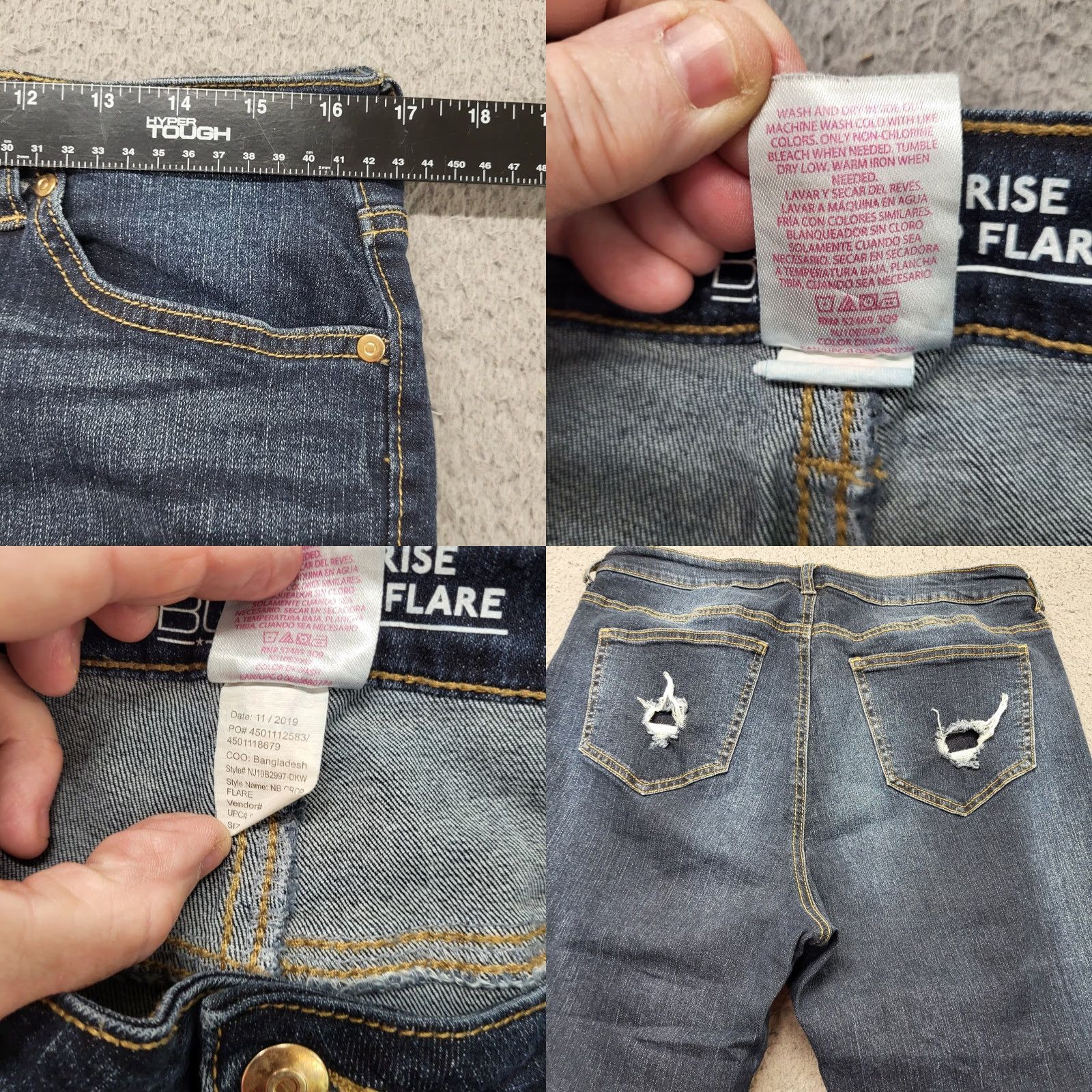 Vintage NOBO No Boundaries Jeans Women Size 15 Distressed Crop Flare High Rise Raw Hem Size 36" / US 14 / IT 50 - 8 Thumbnail