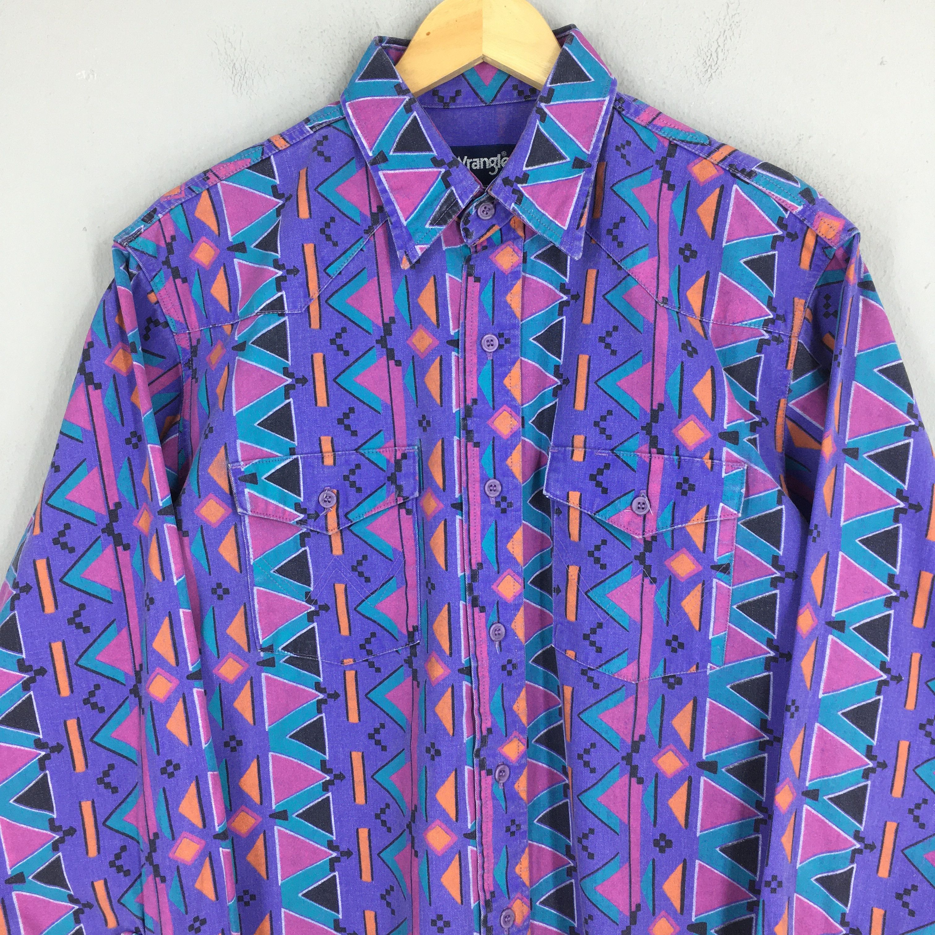 Wrangler Vintage 80s Wrangler Navajo Geometrical Pattern Shirt XLarge Size US XL / EU 56 / 4 - 2 Thumbnail