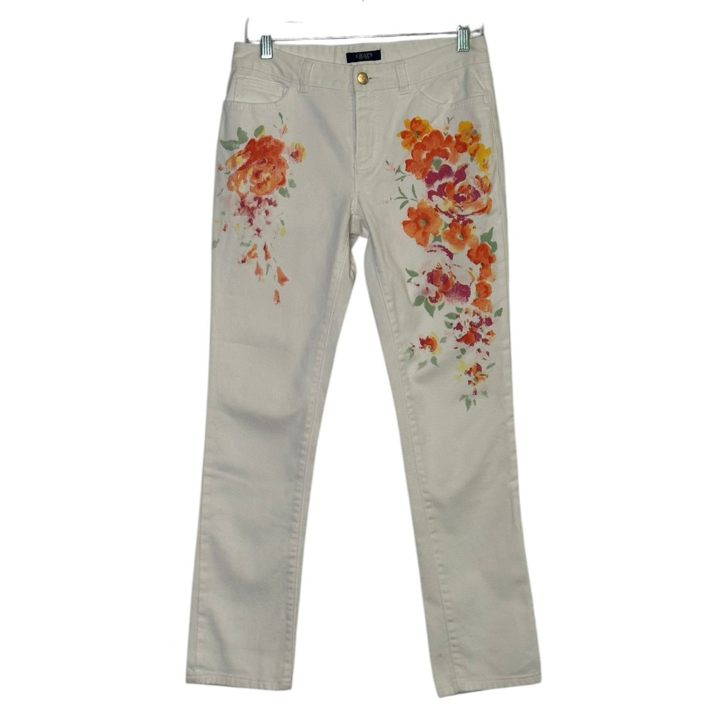 Chaps Chaps white orange floral straight legs jeans size 4 Size 27" / US 4 / IT 40 - 1 Thumbnail
