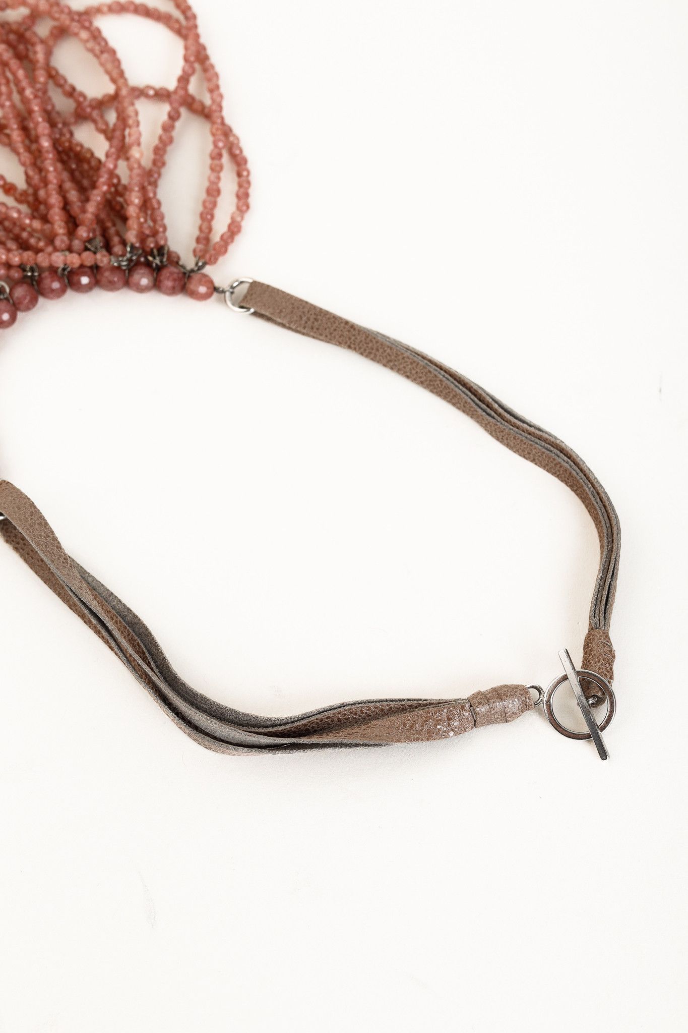 Brunello Cucinelli Brunello Cucinelli Pink-Stone & Leather Bib Necklace Size ONE SIZE - 2 Thumbnail