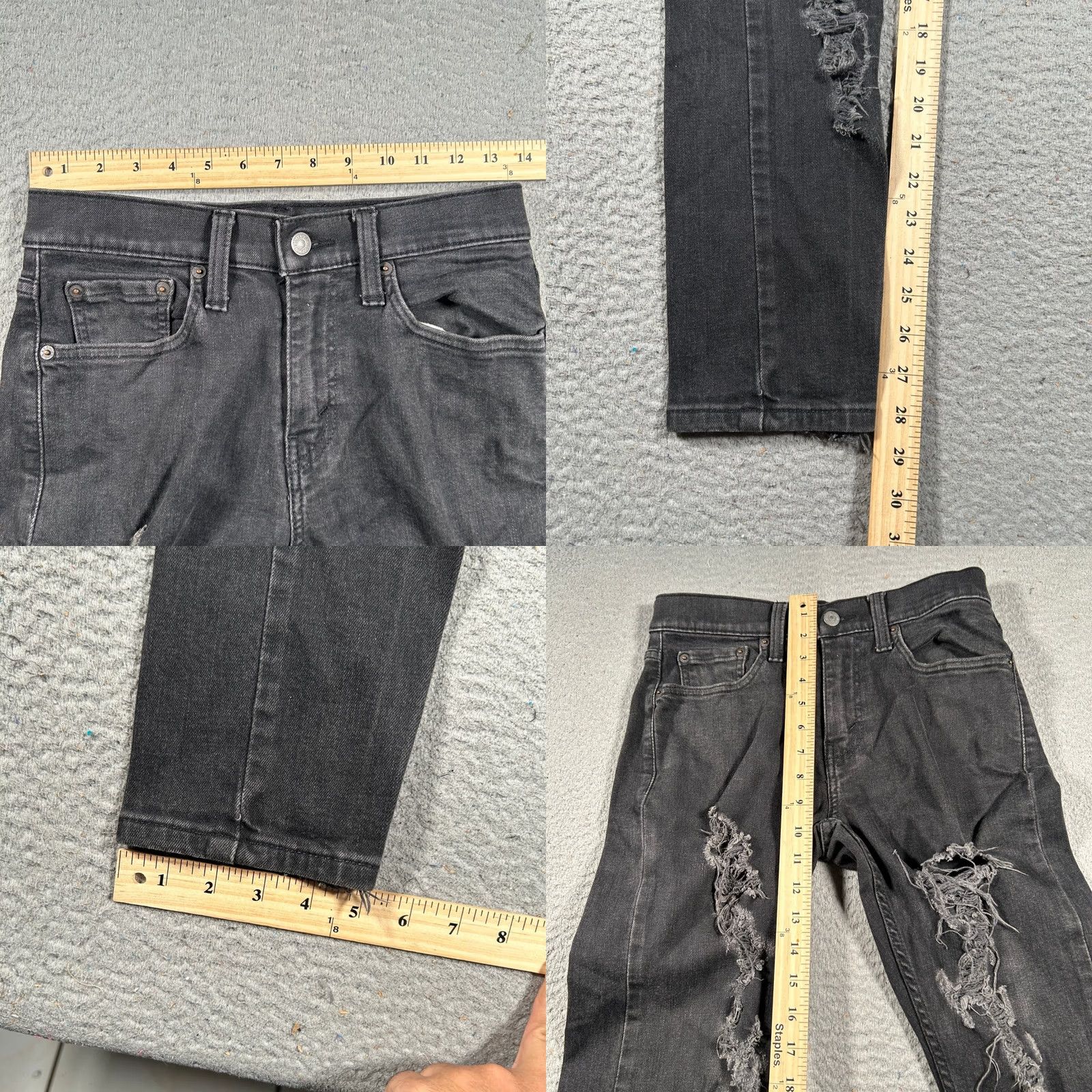 Levi's Levi's 512 Jeans Mens 28x28 Black Slim Tapered Distressed Denim Grunge Skater Zipper Logo Pockets Stretch Comfort Regular Inseam 28 Mens Jeans Size US 28 / EU 44 - 8 Thumbnail
