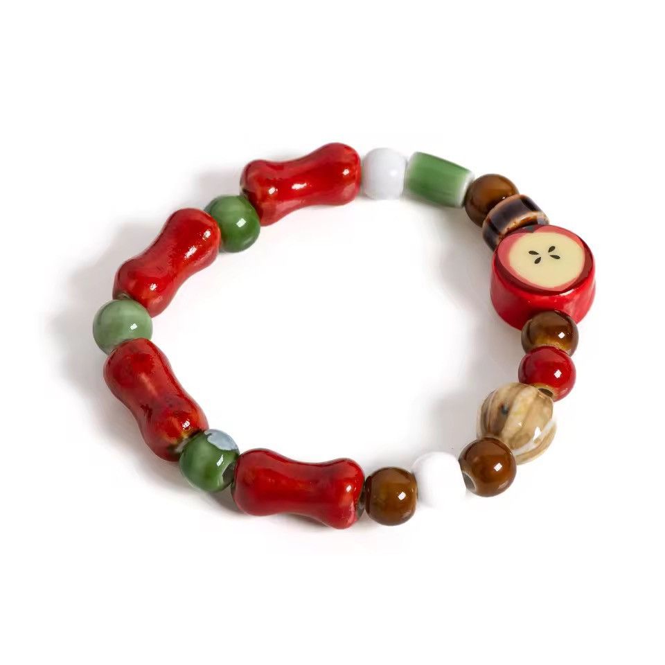Jewelry Apple Fruit Bone Bead Ceramic Bracelet Size ONE SIZE - 9 Thumbnail
