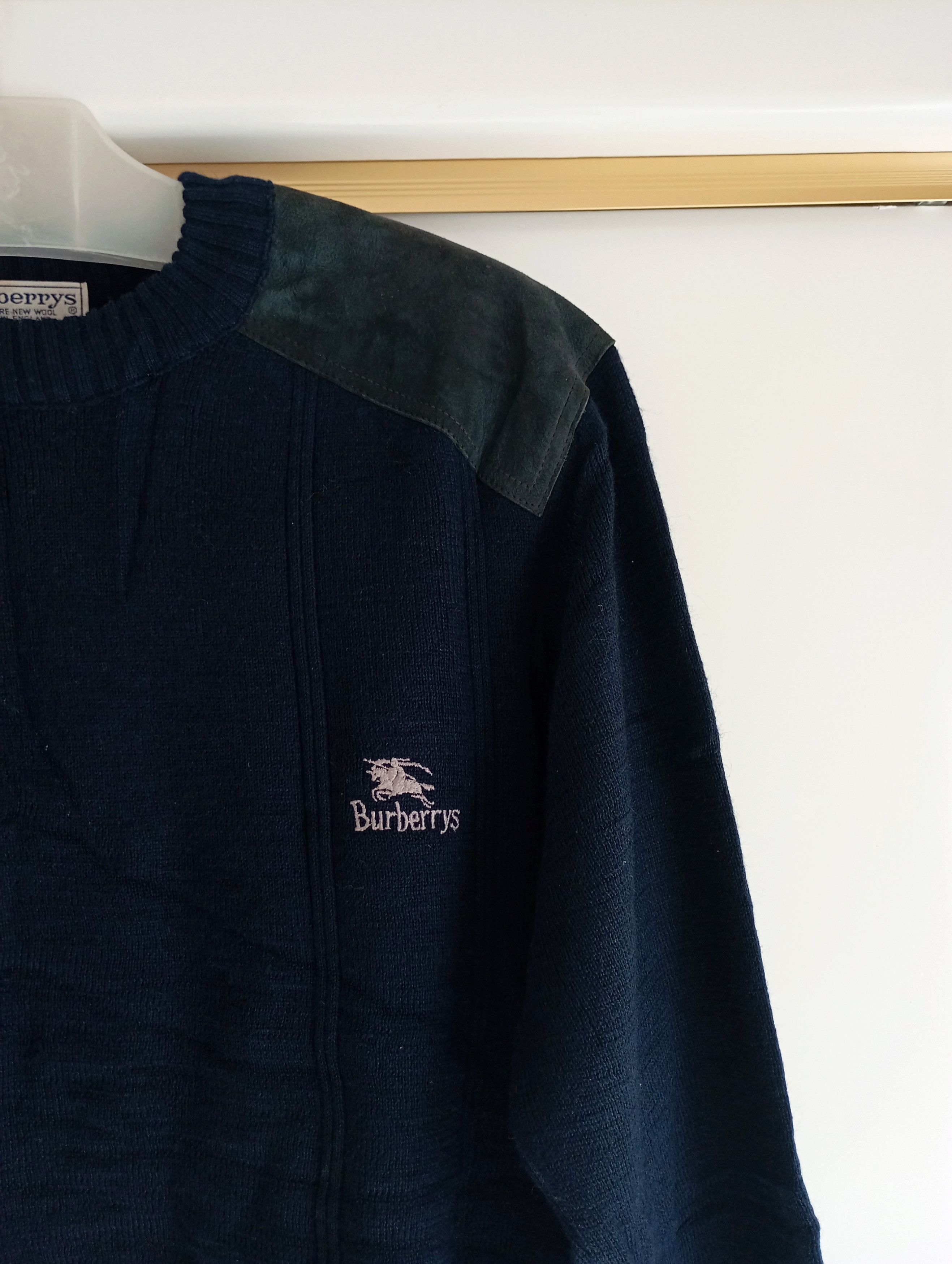Burberry Burberry Vintage sweater Wool knitted Logo leather elbows Size US XL / EU 56 / 4 - 3 Thumbnail