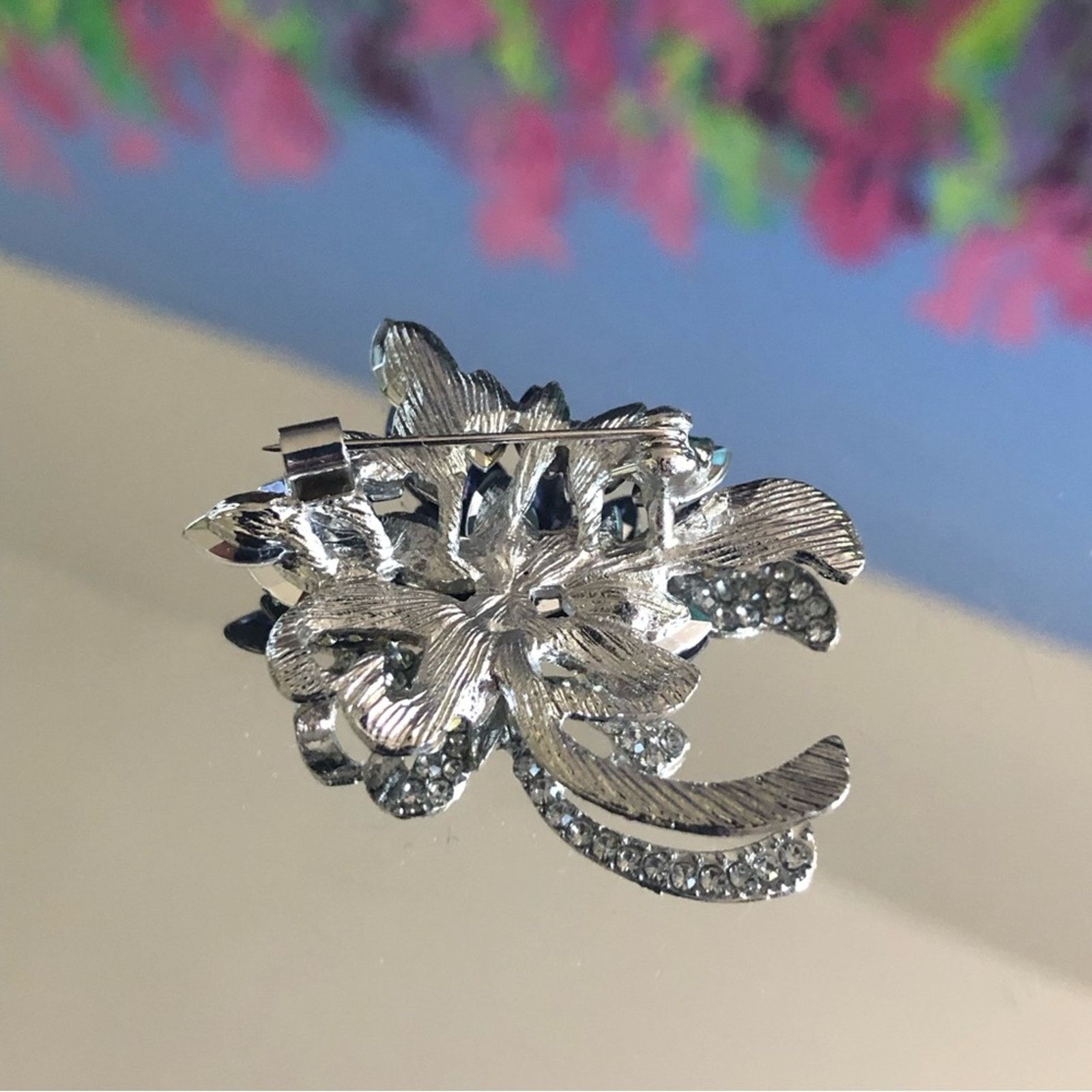 Jewelry Marquis sapphire tone rhinestone silver plated brooch pin Size ONE SIZE - 2 Thumbnail