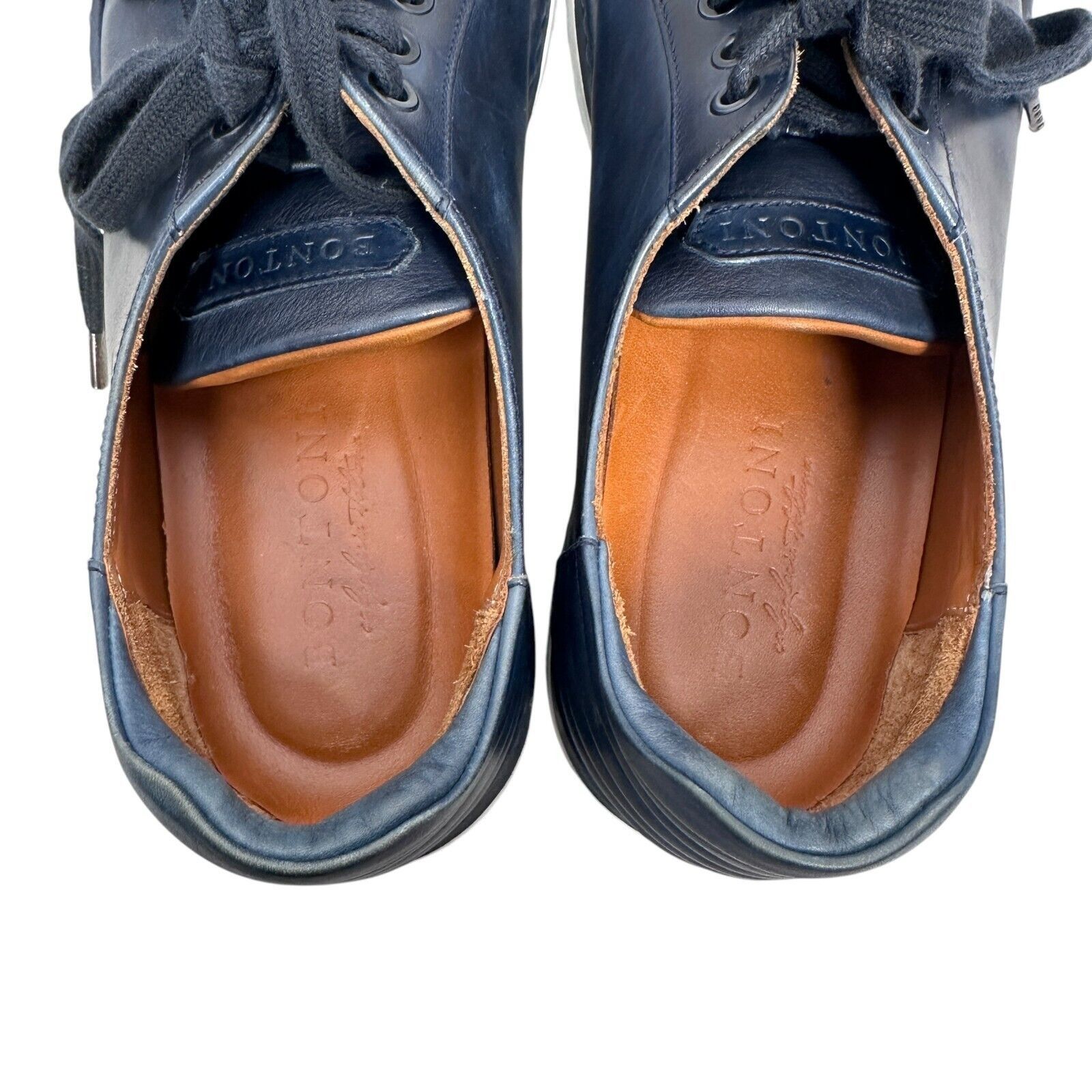 Bontoni Bontoni Burnished Leather Sneakers Men’s 11.5 Dark Blue Size US 11.5 / EU 44-45 - 6 Thumbnail