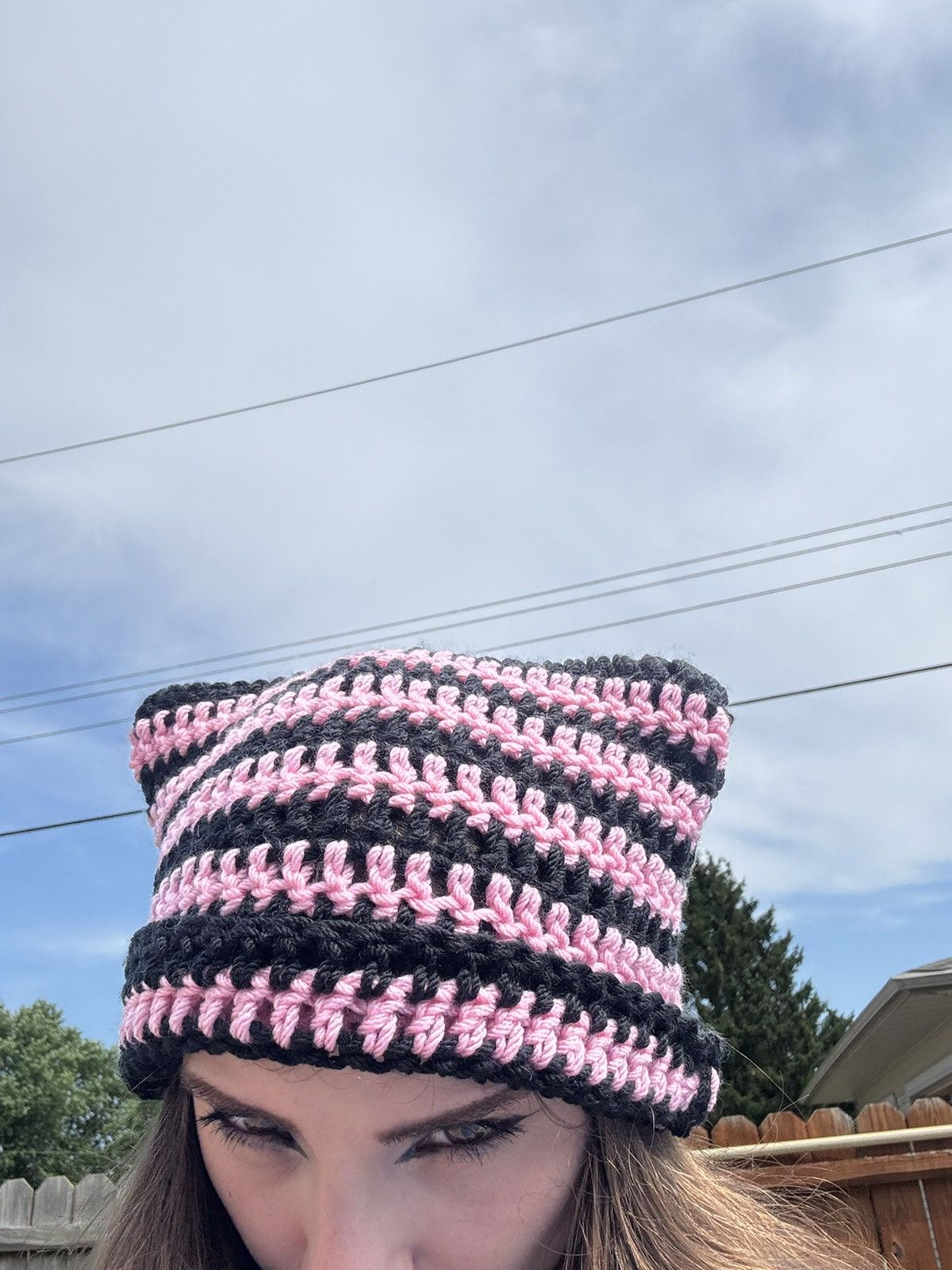 Handmade Crochet Cat Beanie - Black & Pink Size ONE SIZE - 10 Thumbnail